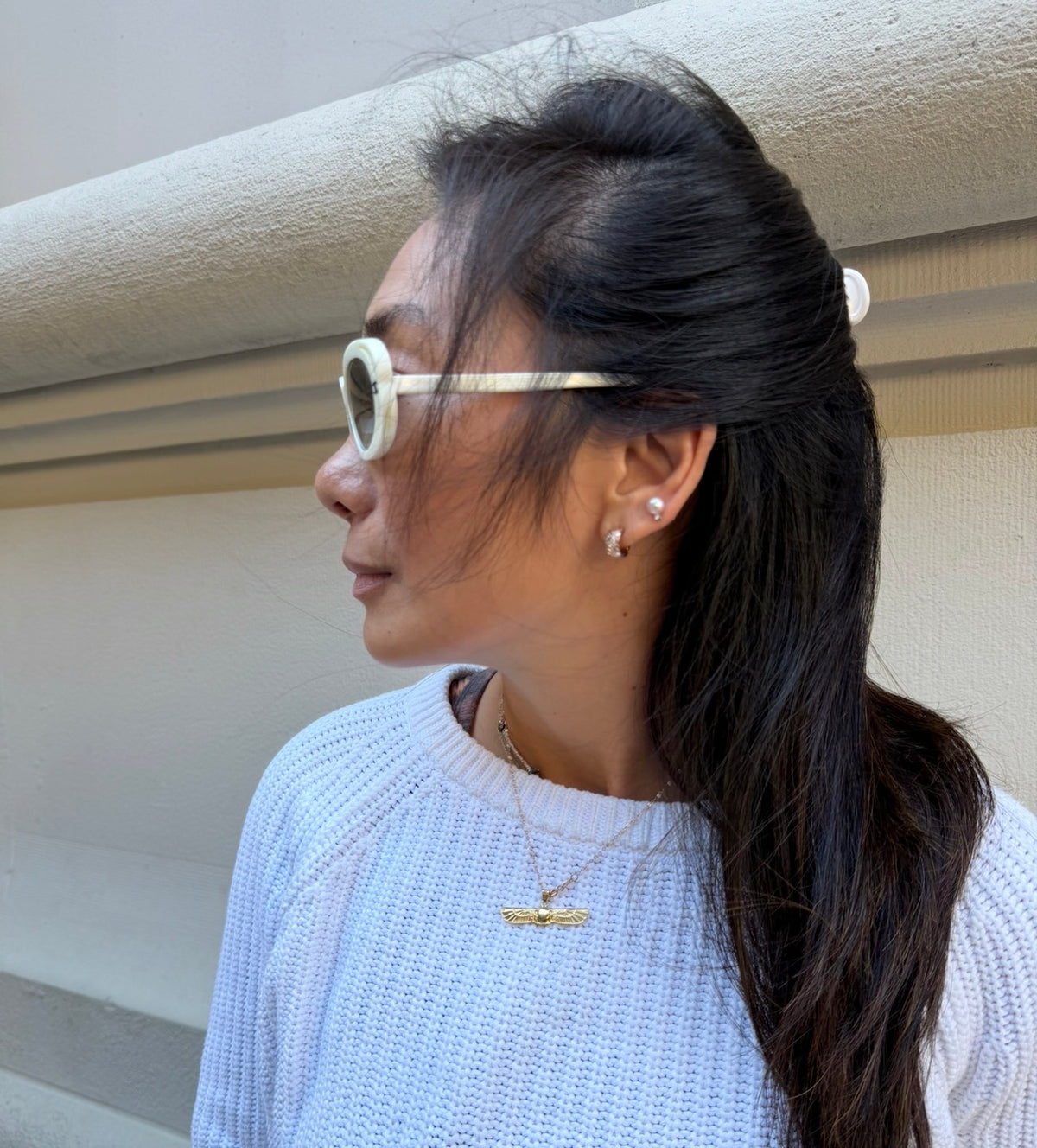 Chanel White Oval Sunglasses