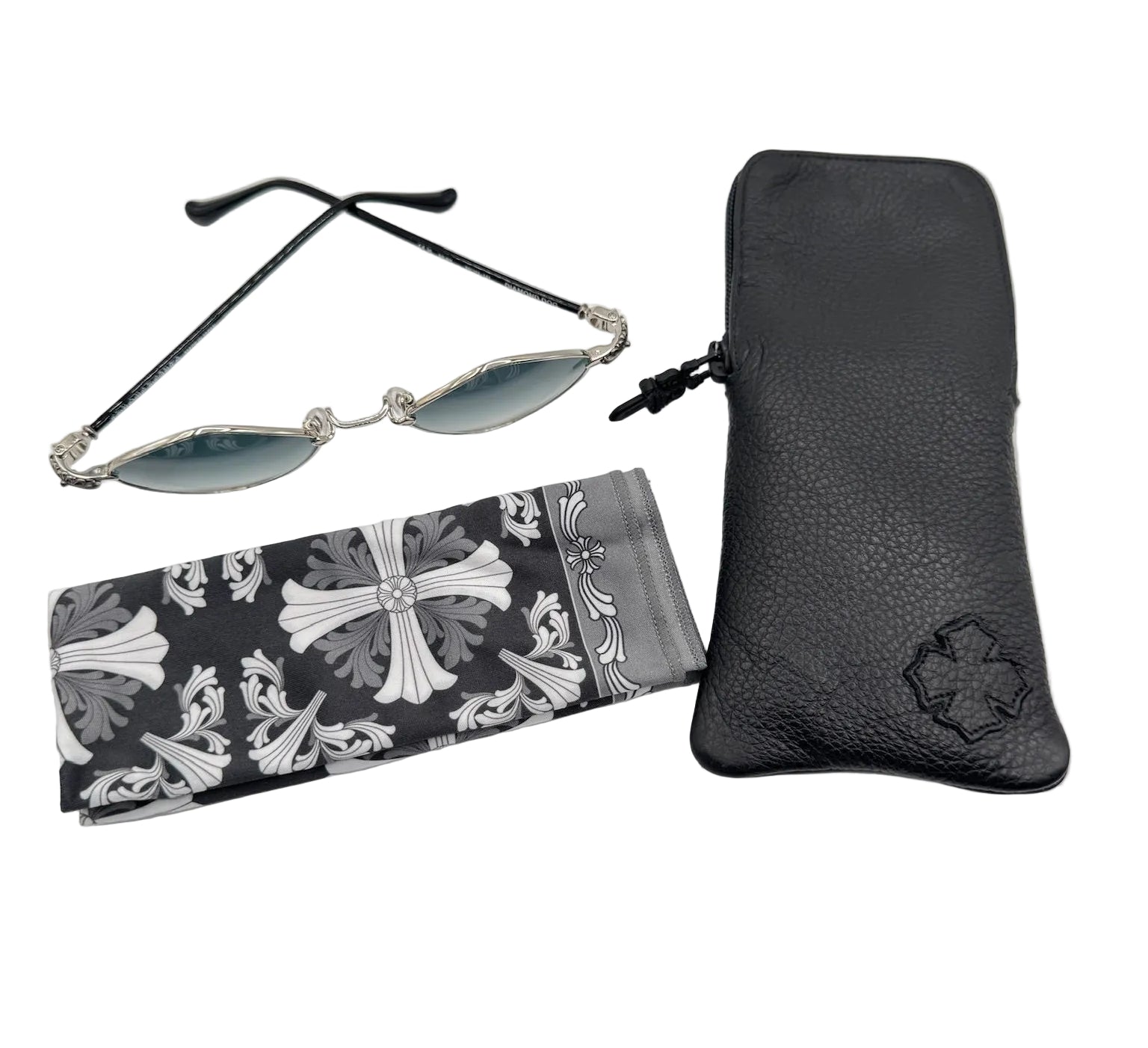 Chrome Hearts Diamond Dog Sunglasses Black Lens with Silver Frame