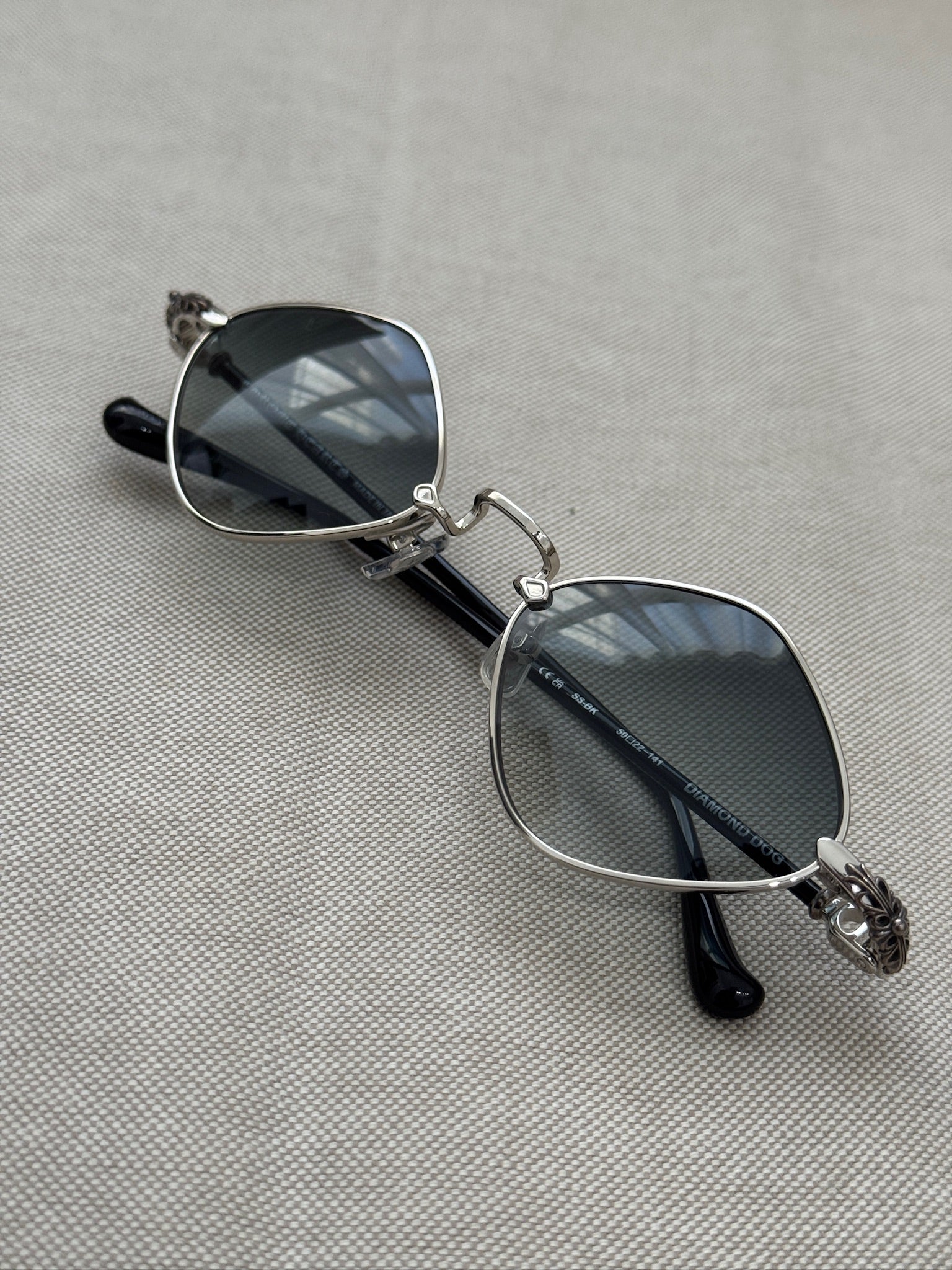 Chrome Hearts Diamond Dog Sunglasses Black Lens with Silver Frame