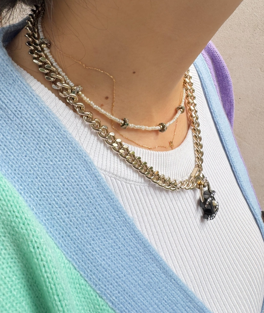 Chanel Black CC Lock Gold Necklace