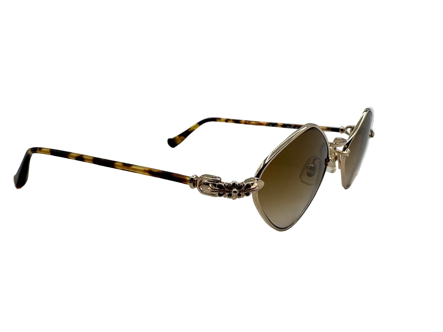 Chrome Hearts Diamond Dog Sunglasses Brown Lens with Gold Frame