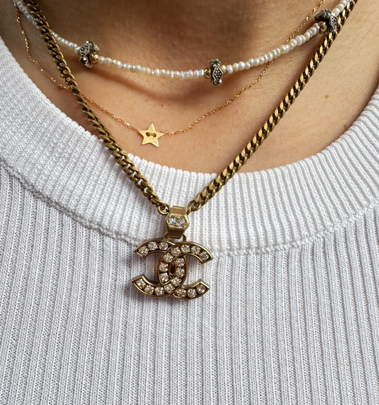 Chanel CC Gold Crystal Necklace