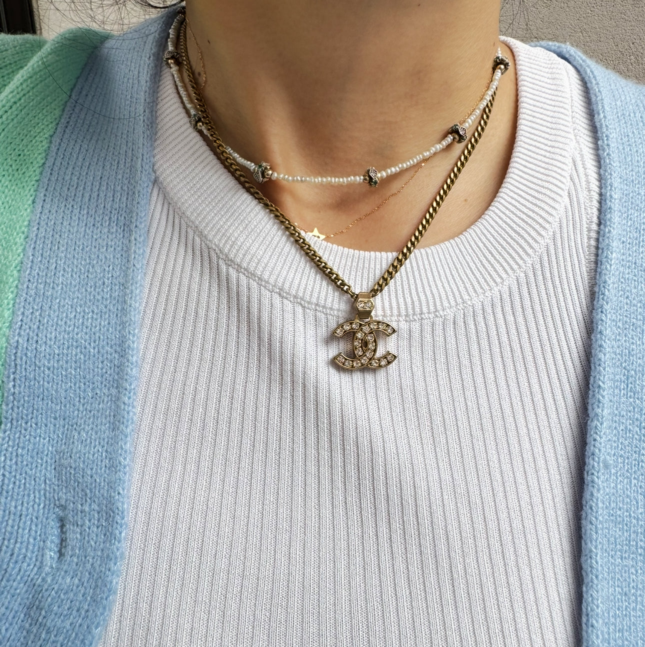 Chanel CC Gold Crystal Necklace