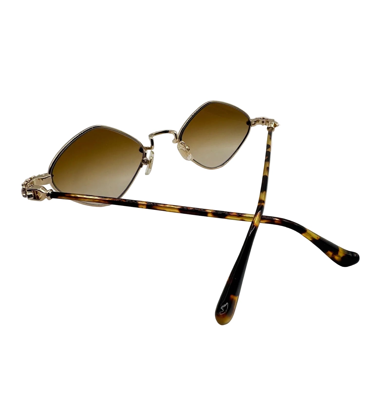 Chrome Hearts Diamond Dog Sunglasses Brown Lens with Gold Frame