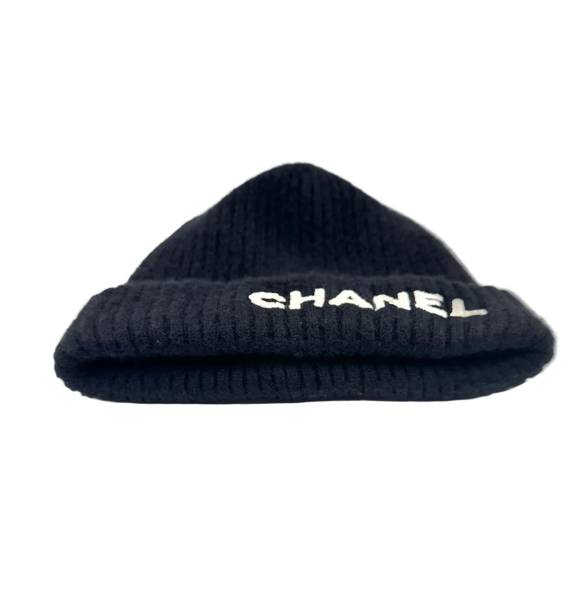 Chanel Black Beanie with White Chanel Sequins Logo