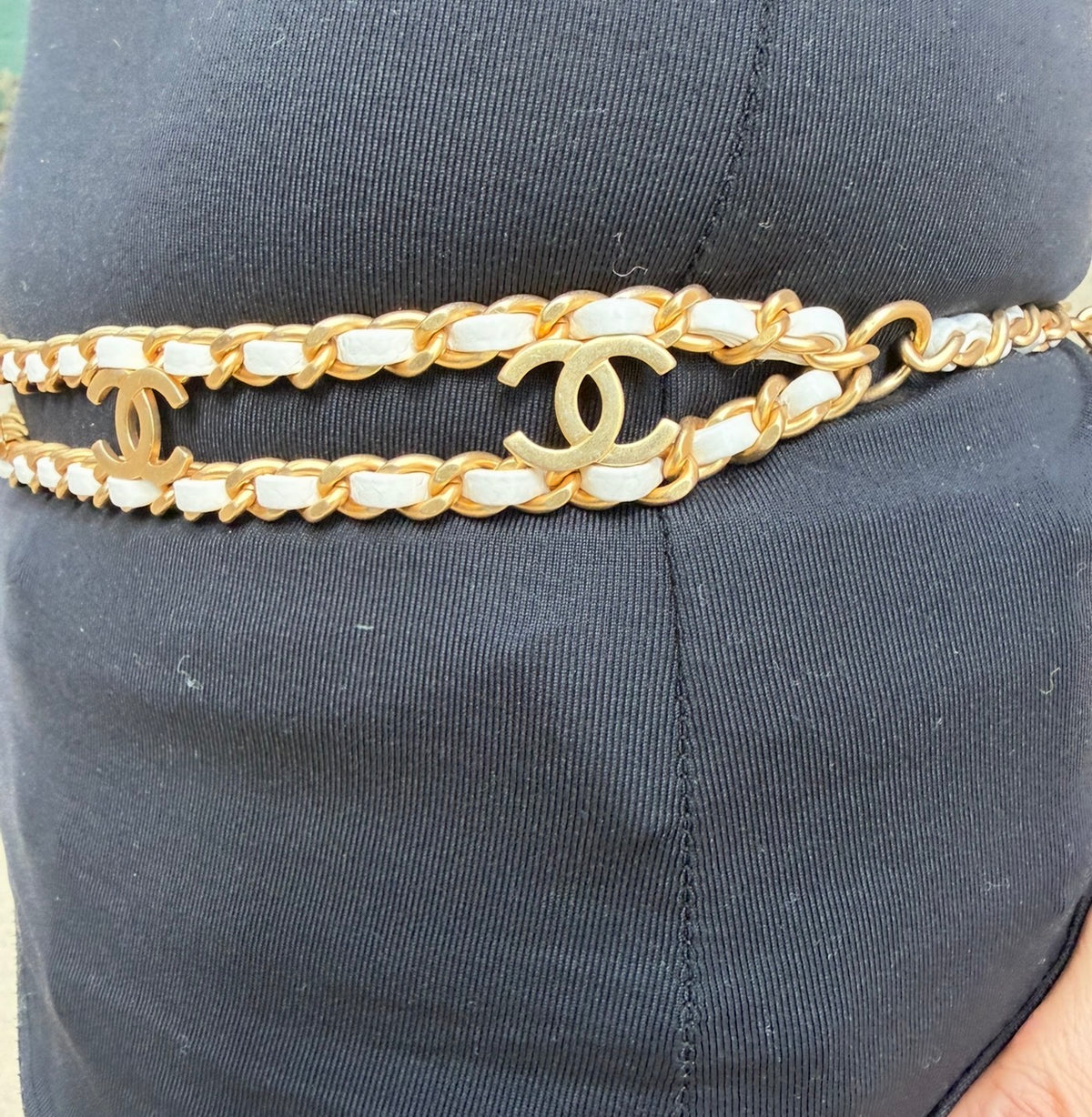 CHANEL White Leather Waist Bag with CC Belt Charm