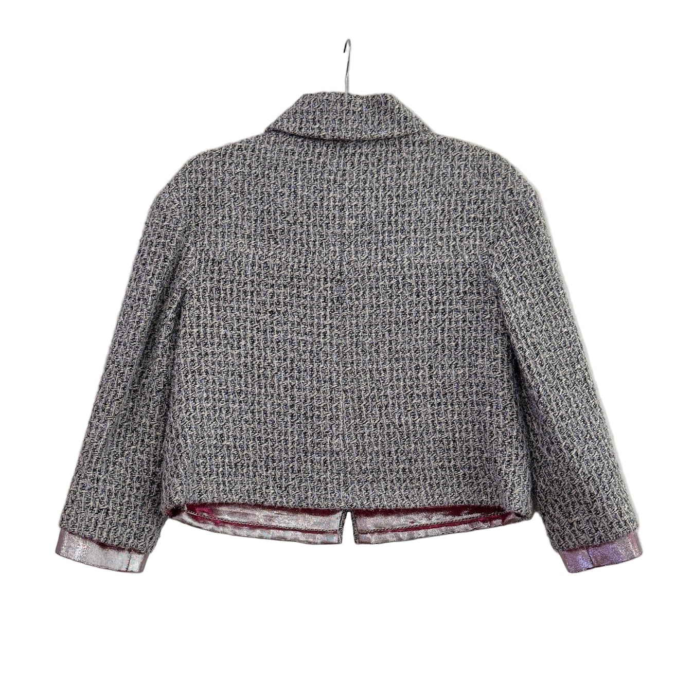 CHANEL Fantasy Tweed Jacket Gray and Metallic Blue