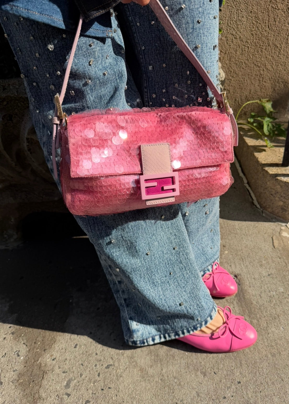 FENDI Pink Sequin Baguette

