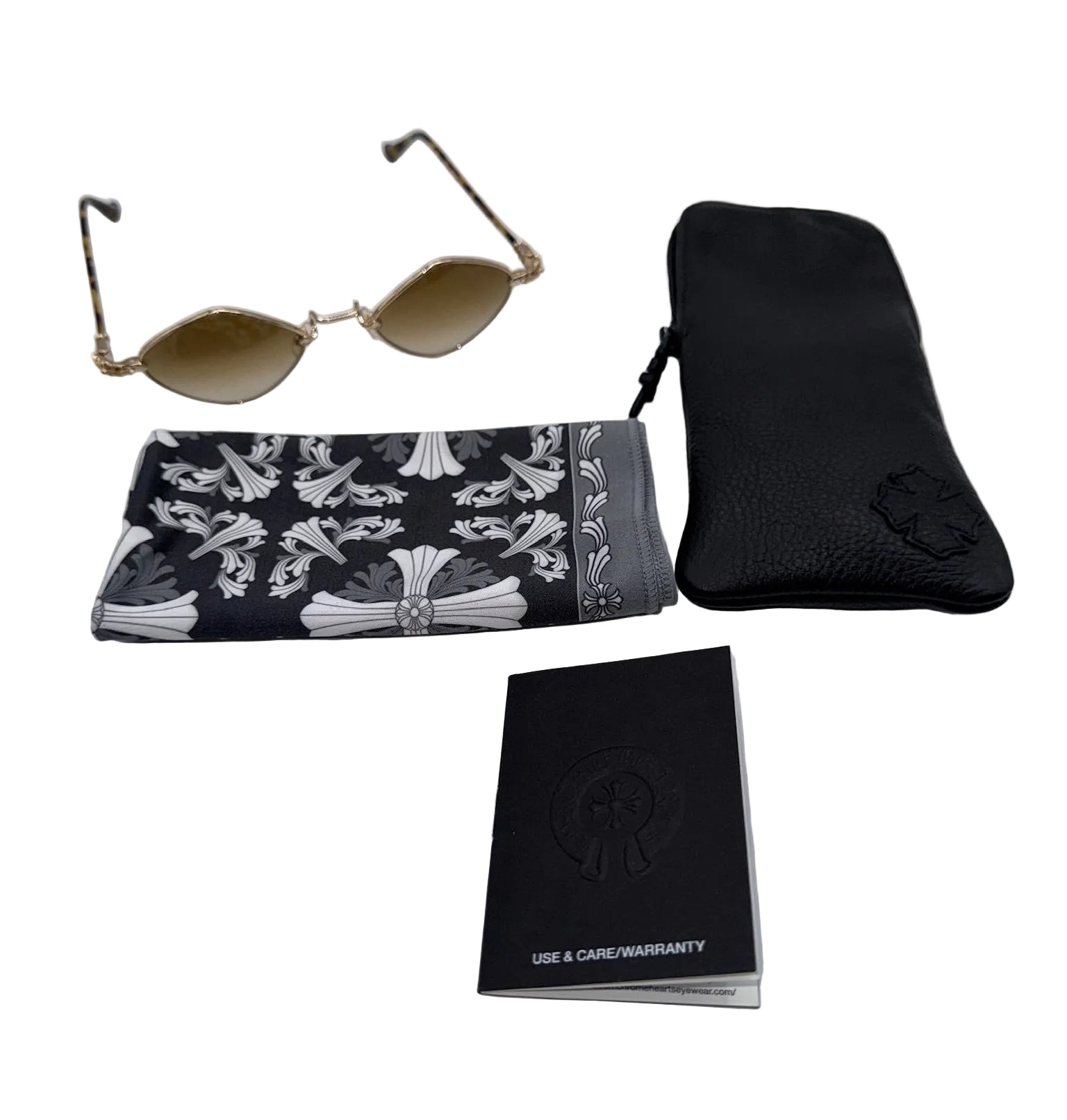 Chrome Hearts Diamond Dog Sunglasses Brown Lens with Gold Frame