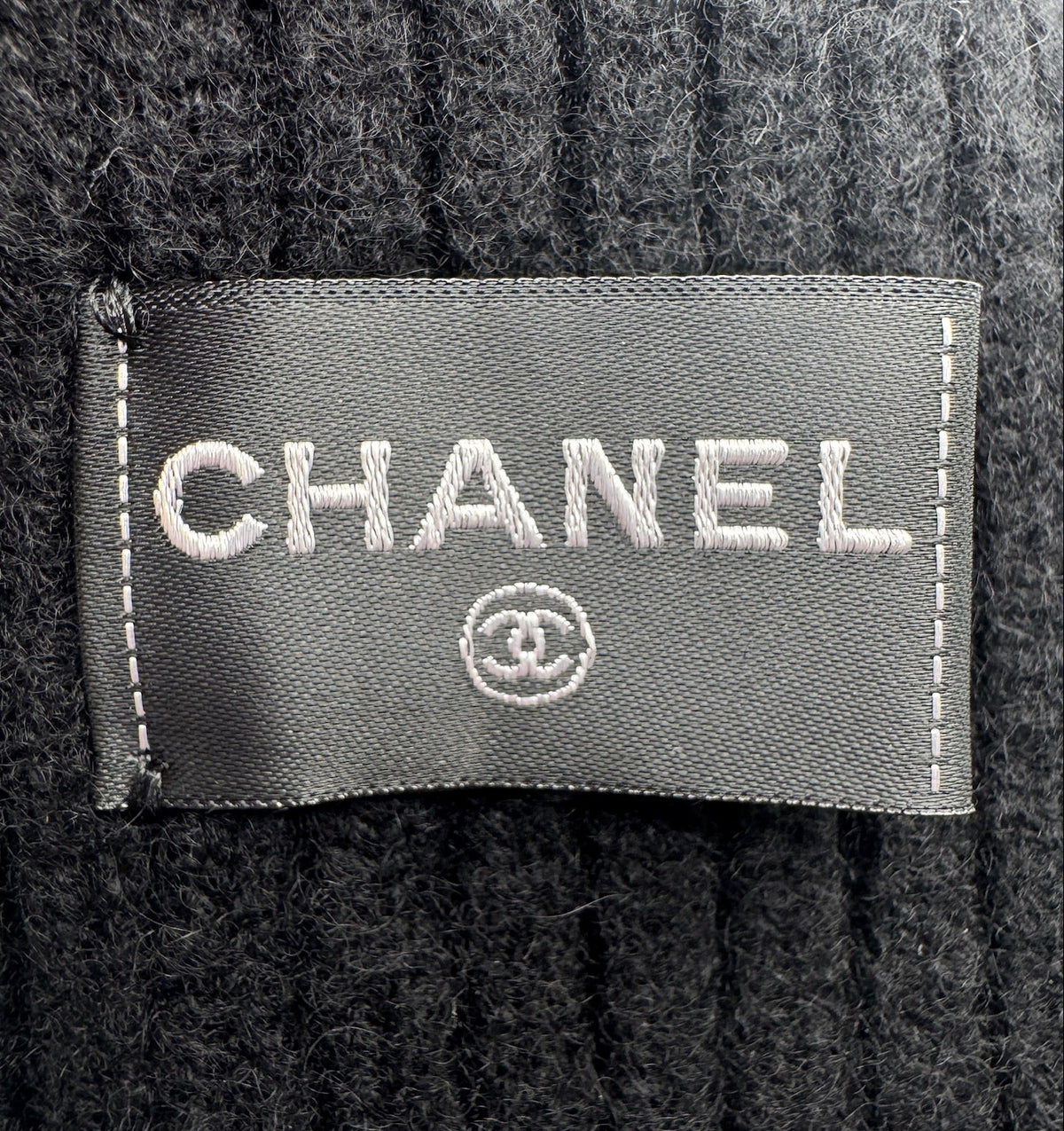 Chanel Black Beanie with White Chanel Sequins Logo