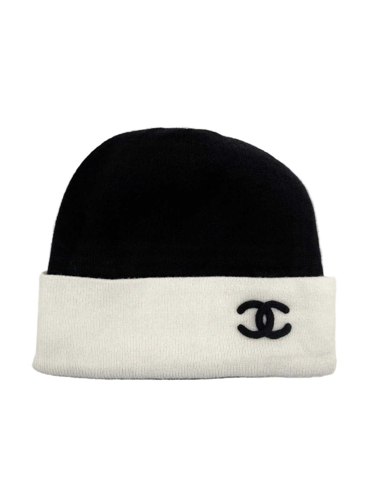 Chanel Black with White Beanie Black CC Logo