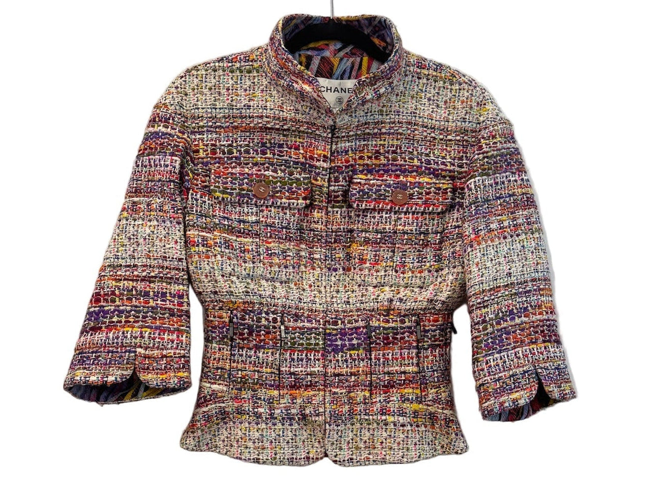 CHANEL Multicolor Tweed Jacket with Zippers - Size FR 36