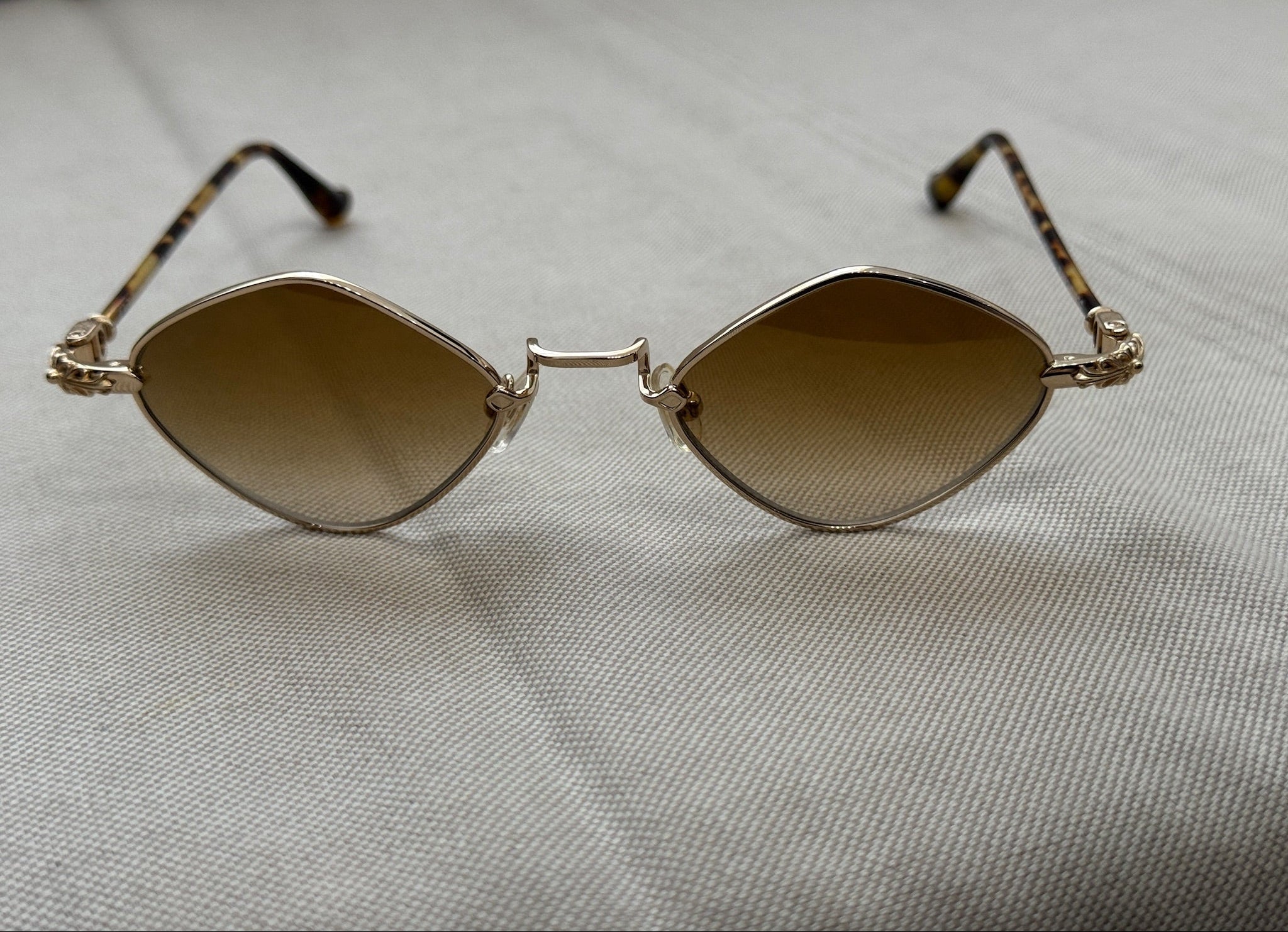 Chrome Hearts Diamond Dog Sunglasses Brown Lens with Gold Frame