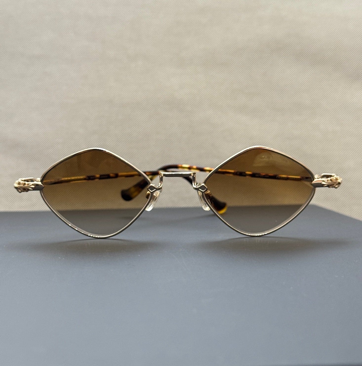 Chrome Hearts Diamond Dog Sunglasses Brown Lens with Gold Frame