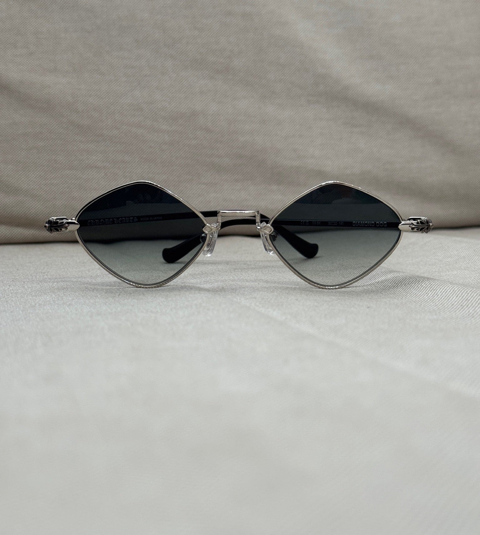 Chrome Hearts Diamond Dog Sunglasses Black Lens with Silver Frame