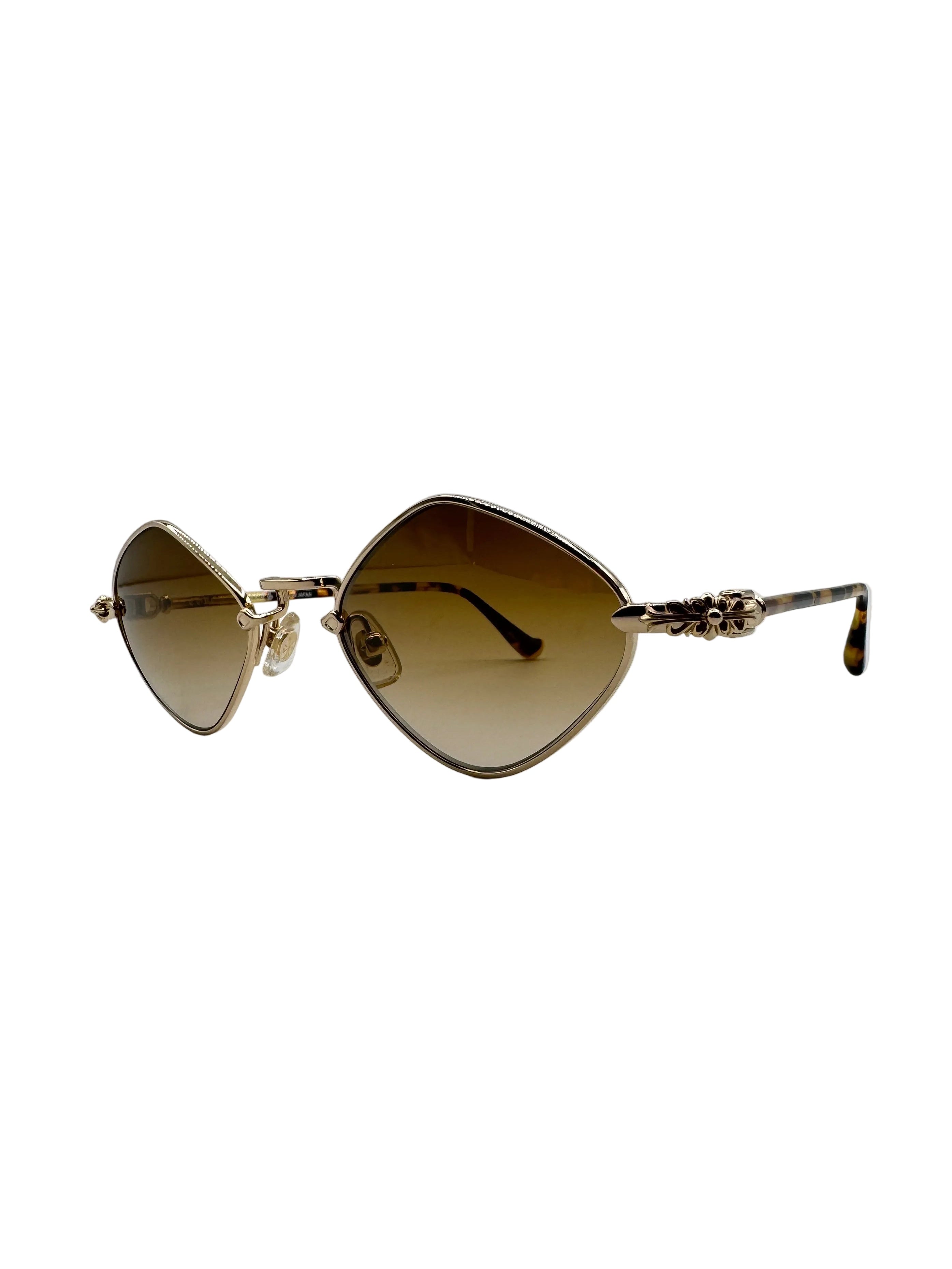 Chrome Hearts Diamond Dog Sunglasses Brown Lens with Gold Frame