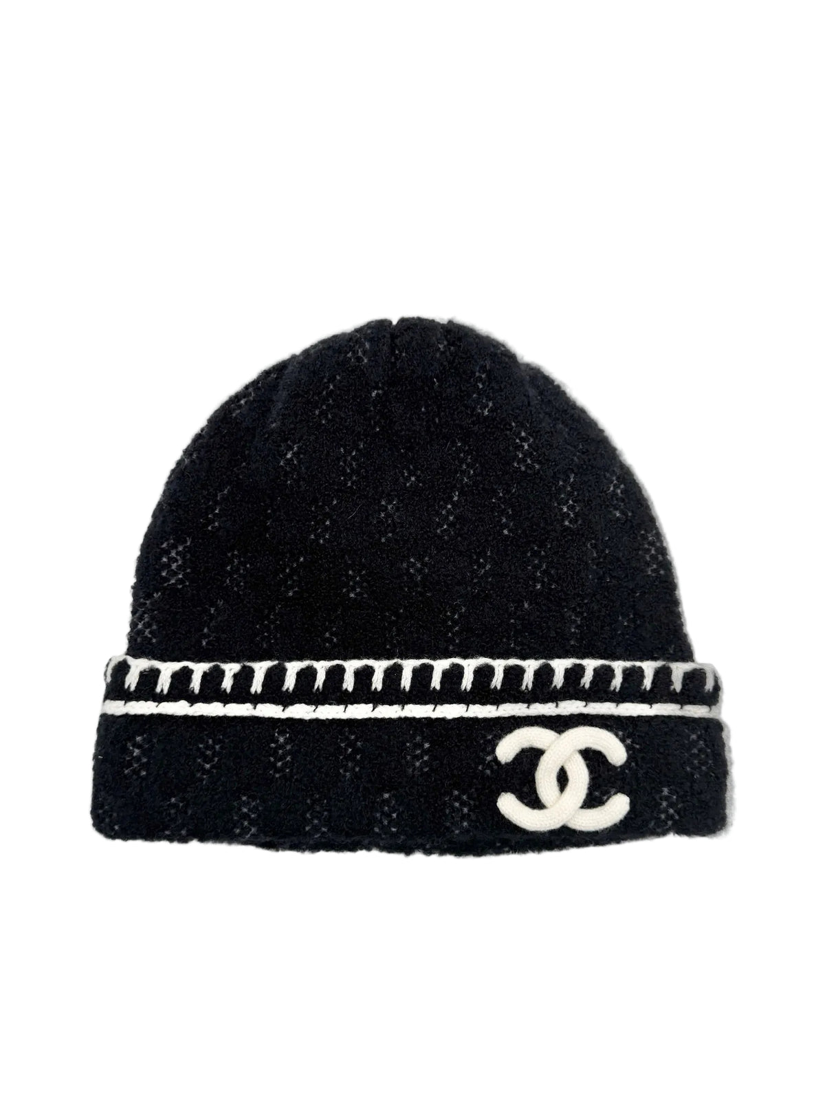 Chanel Black with White CC Logo Beanie