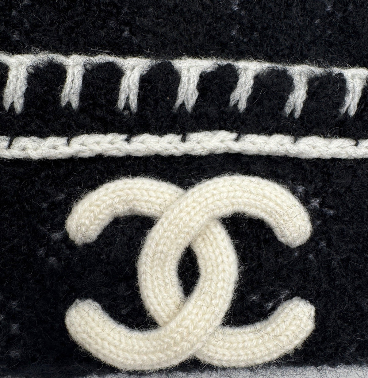Chanel Black with White CC Logo Beanie