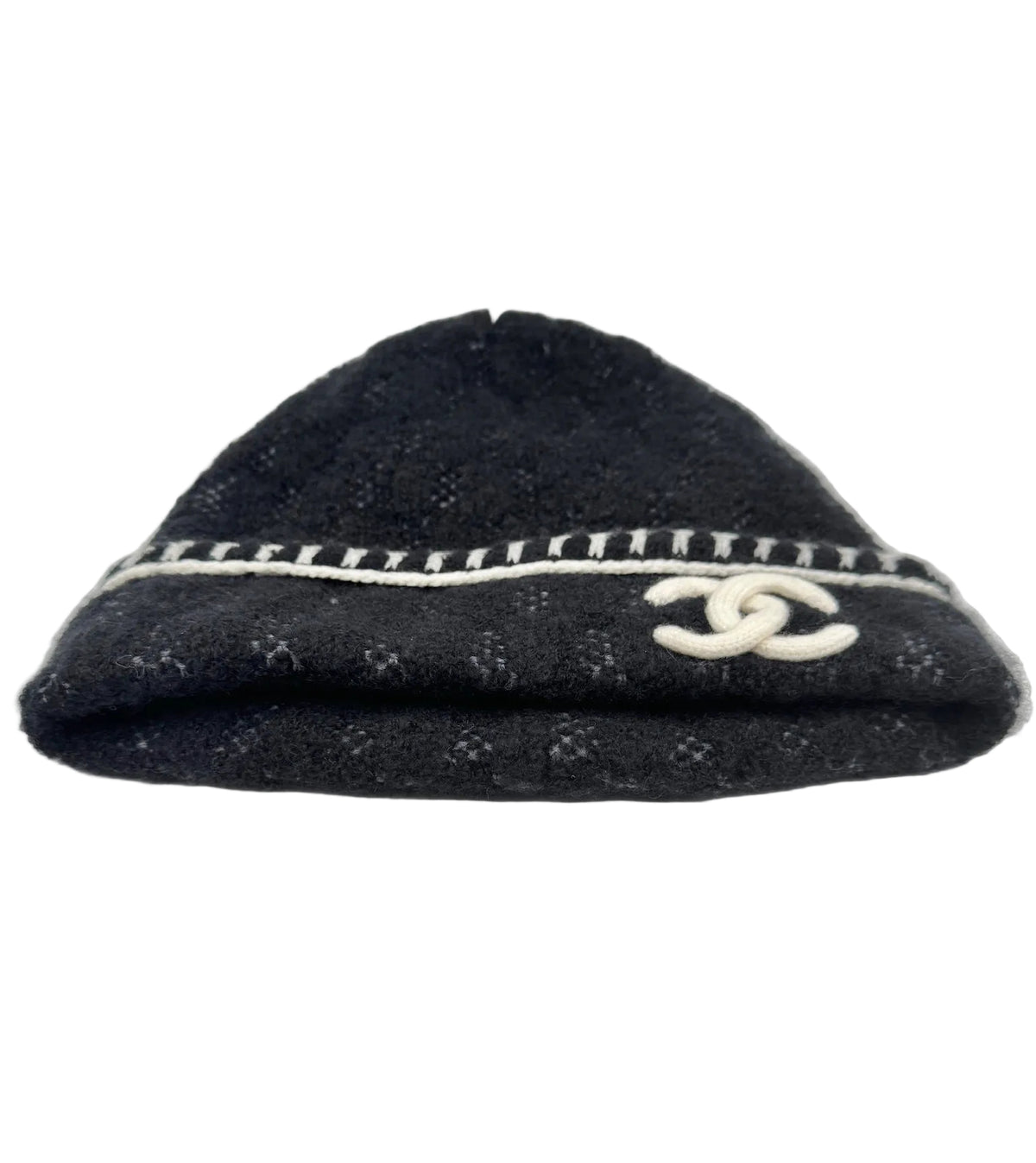 Chanel Black with White CC Logo Beanie