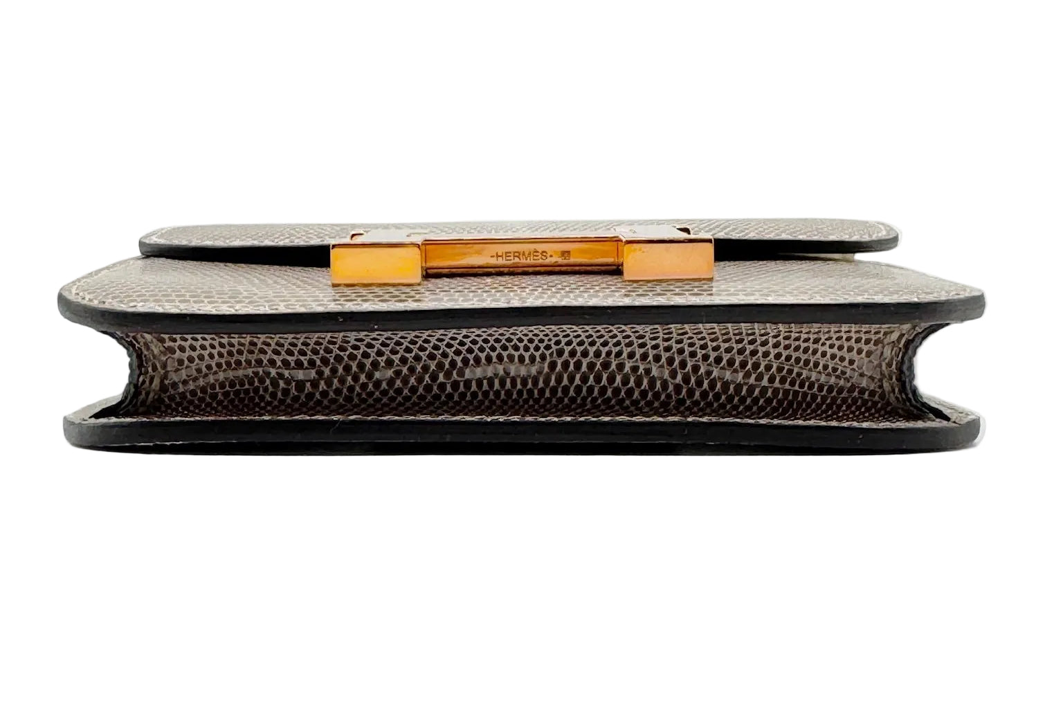 Hermès Constance Slim Wallet Shiny Niloticus Lizard Ficelle Rose Gold Hardware 