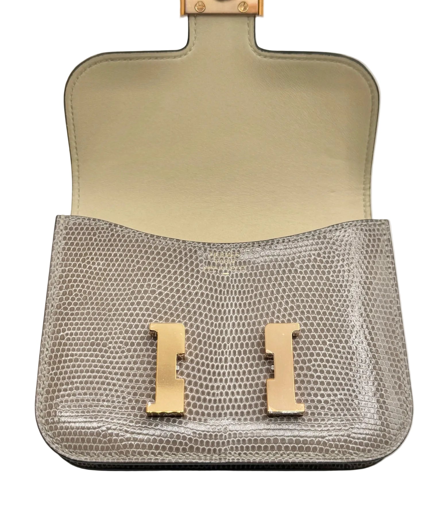 Hermès Constance Slim Wallet Shiny Niloticus Lizard Ficelle Rose Gold Hardware 