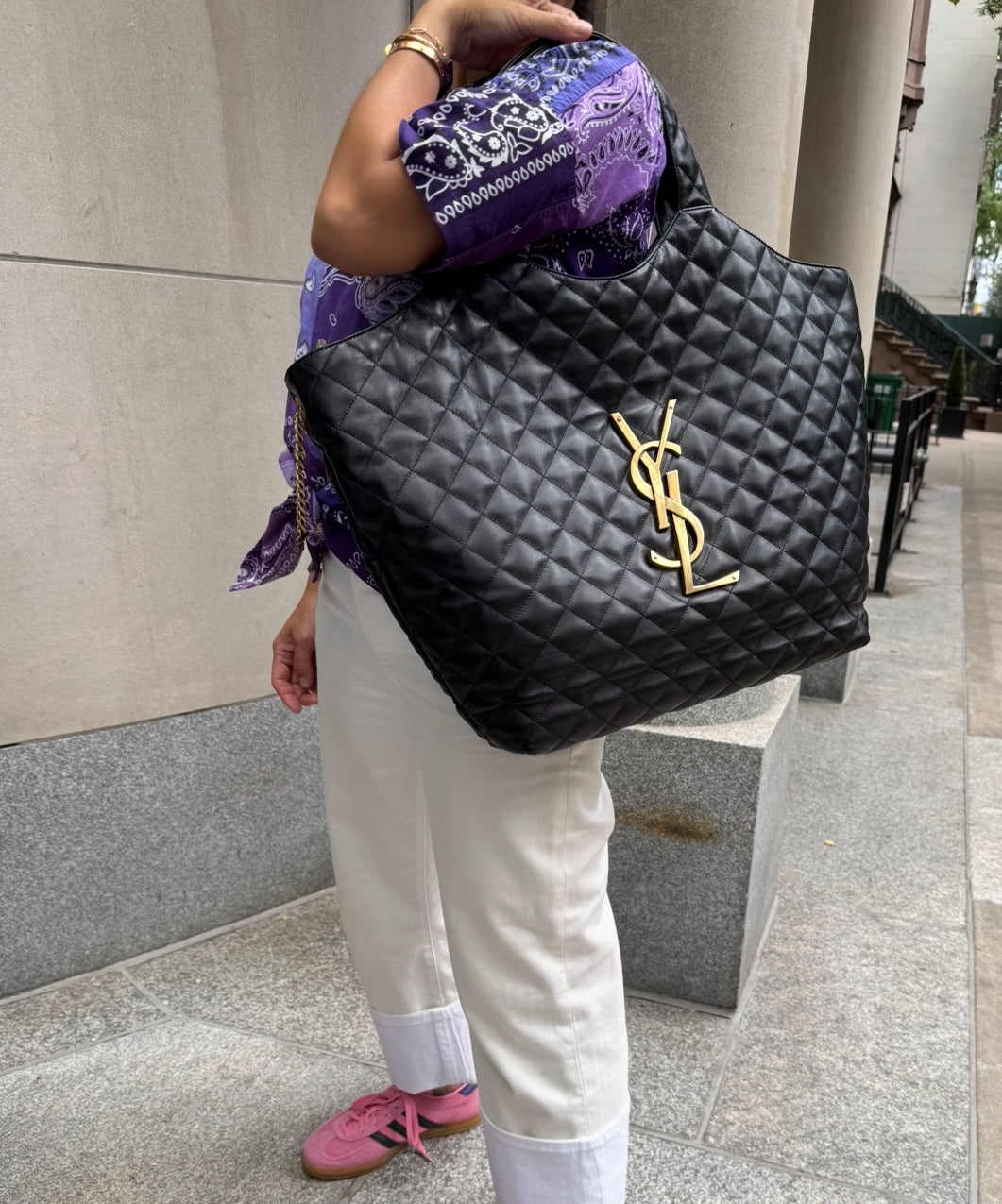 Saint Laurent YSL Black Leather Maxi Tote Bag