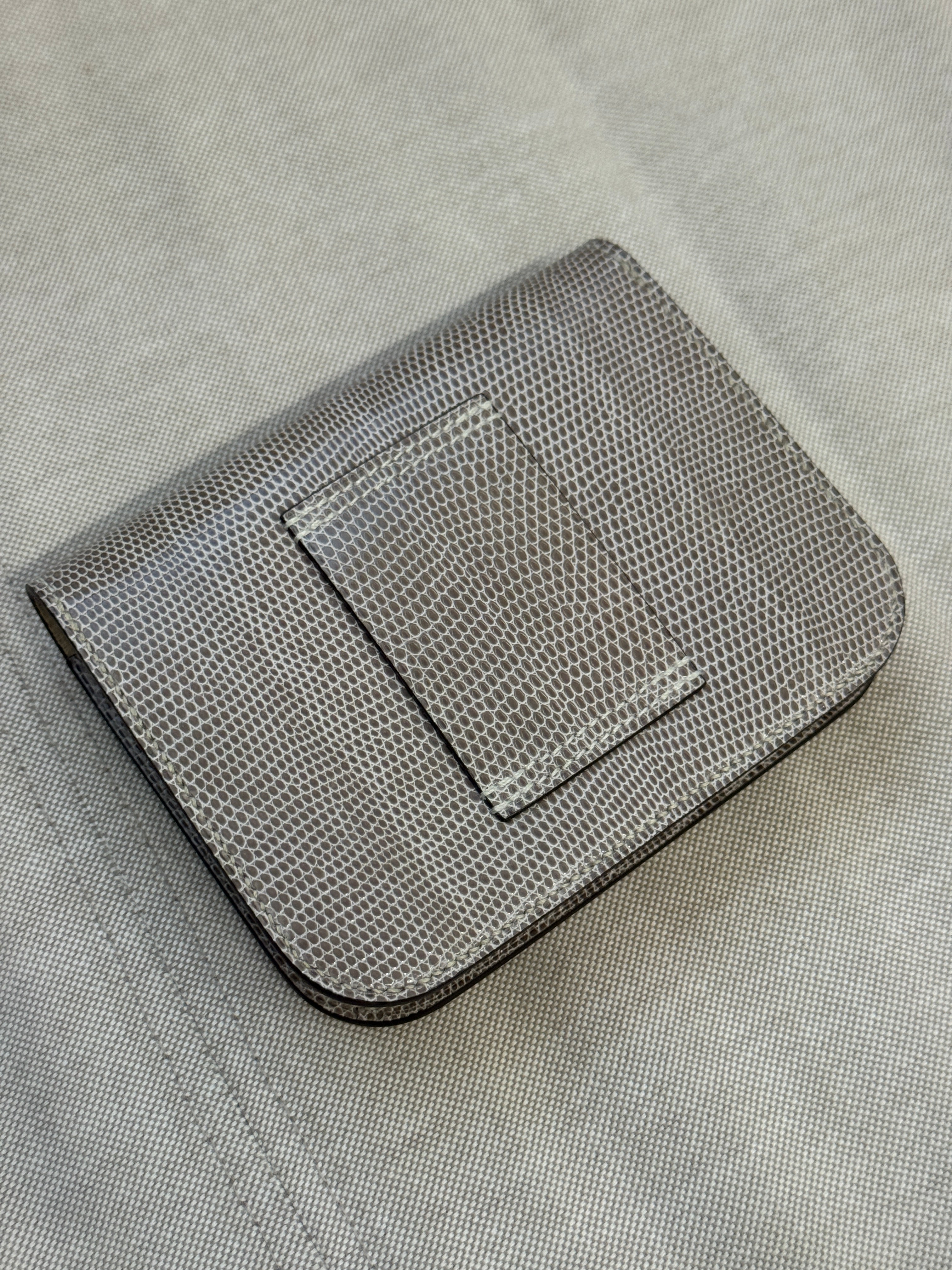 Hermès Constance Slim Wallet Shiny Niloticus Lizard Ficelle Rose Gold Hardware 