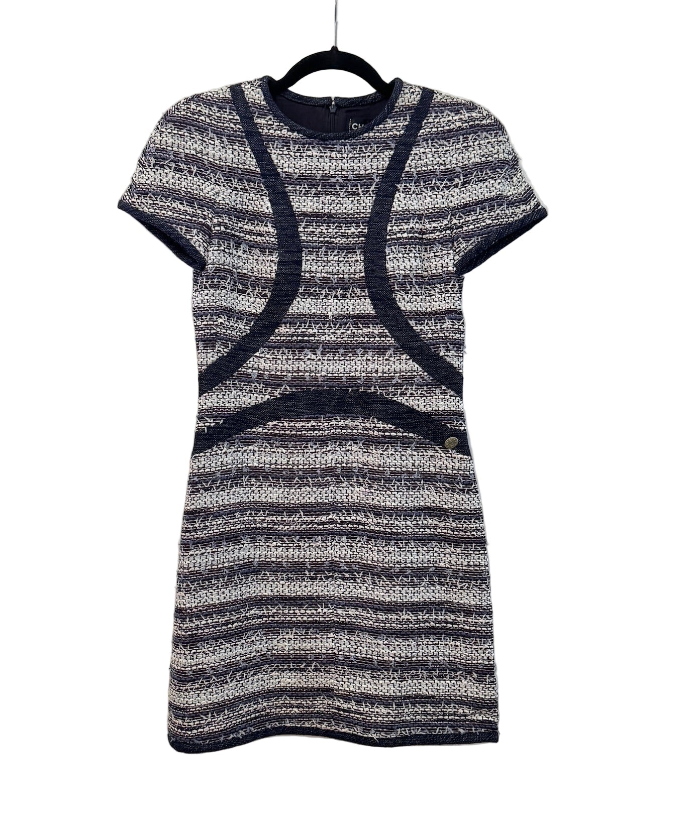 CHANEL Blue White Tweed Short Sleeve Dress