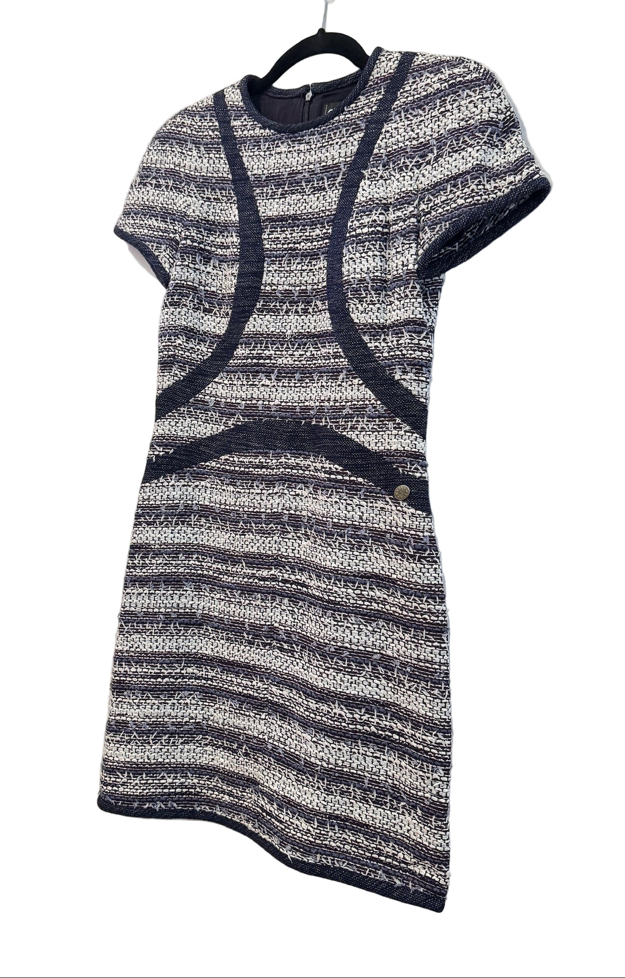 CHANEL Blue White Tweed Short Sleeve Dress