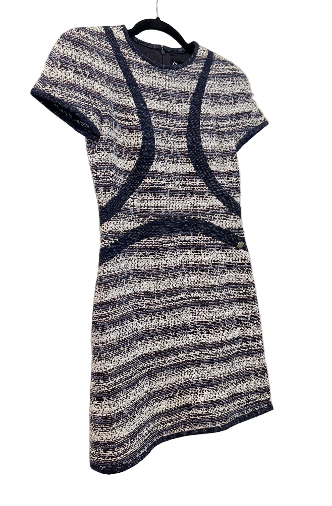 CHANEL Blue White Tweed Short Sleeve Dress
