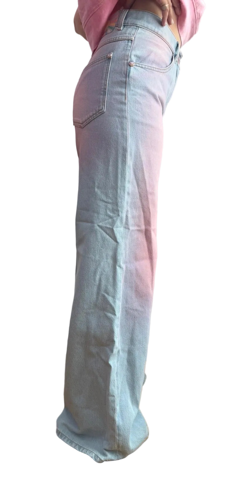 Chanel Blue Denim Pink Tie Dye Wide Leg Jeans