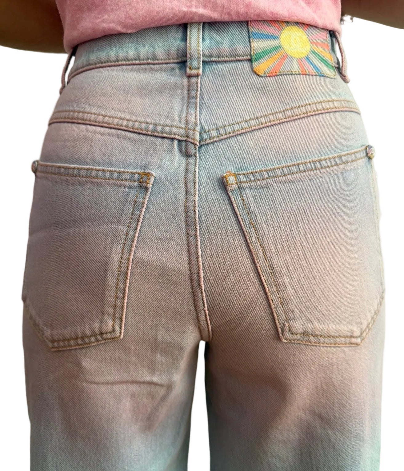 Chanel Blue Denim Pink Tie Dye Wide Leg Jeans