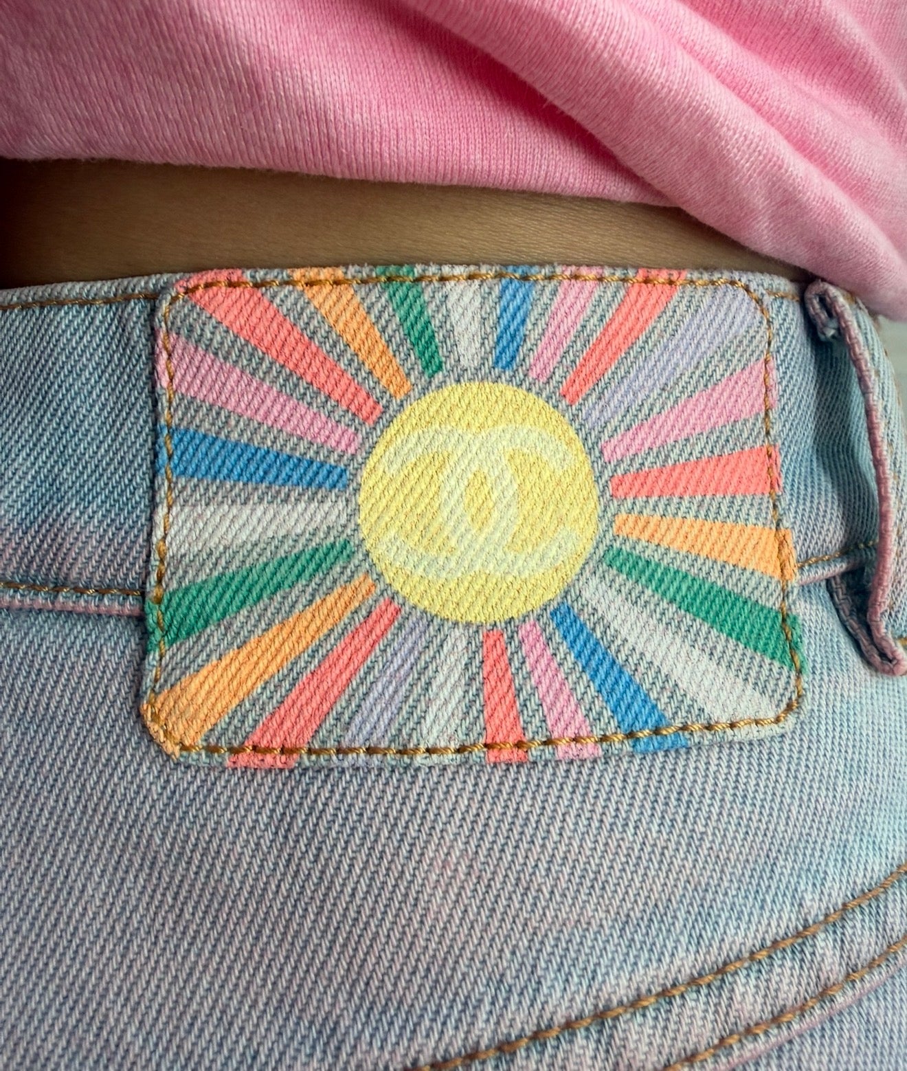 Chanel Blue Denim Pink Tie Dye Wide Leg Jeans