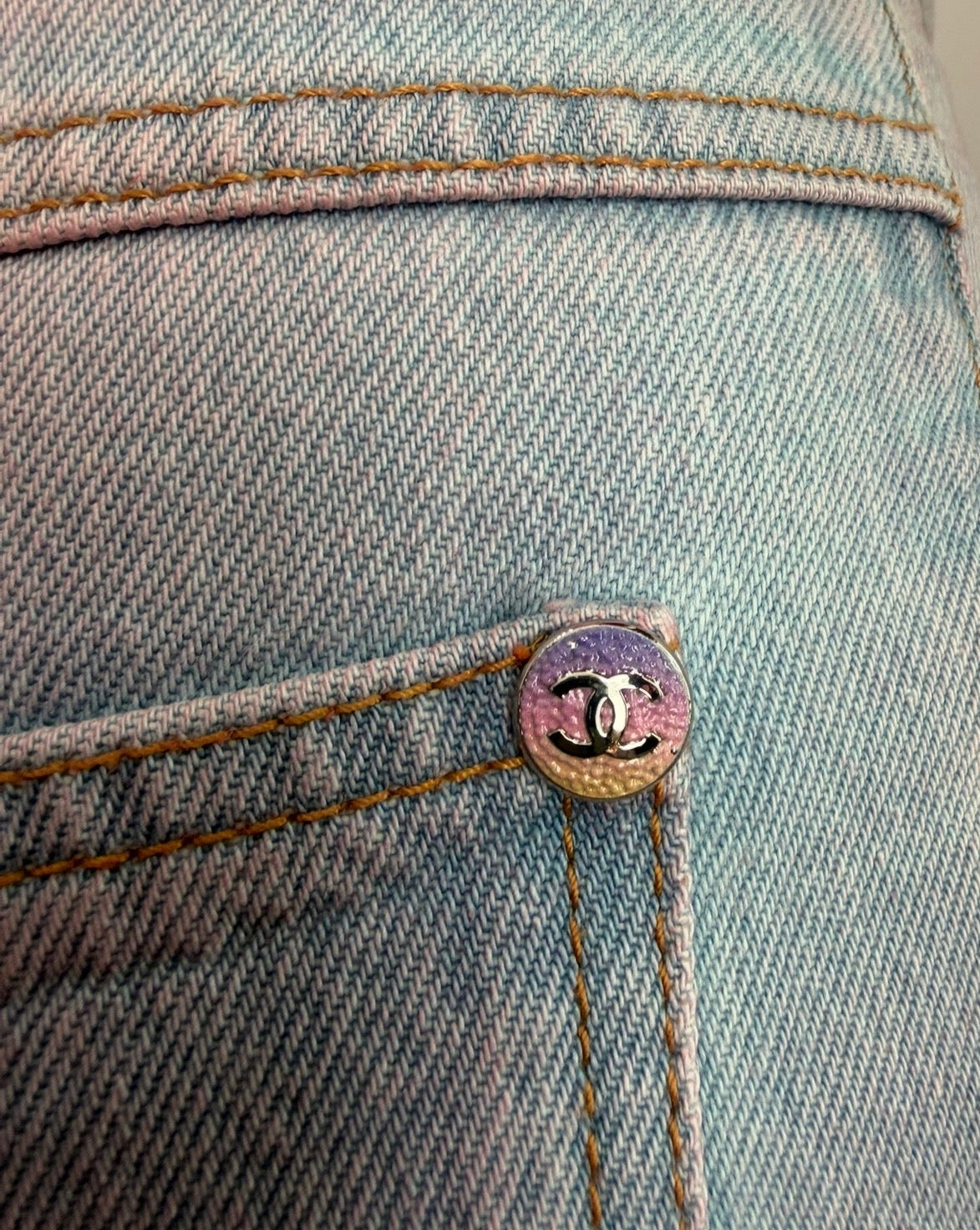 Chanel Blue Denim Pink Tie Dye Wide Leg Jeans