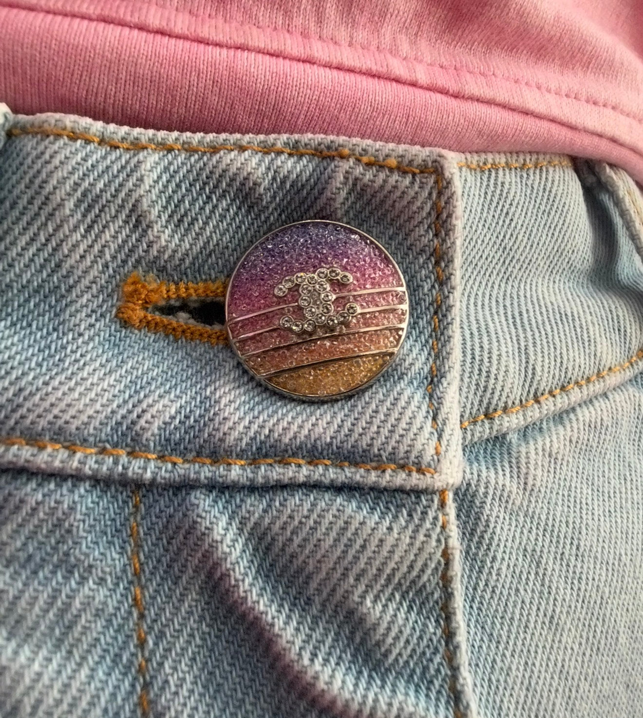 Chanel Blue Denim Pink Tie Dye Wide Leg Jeans
