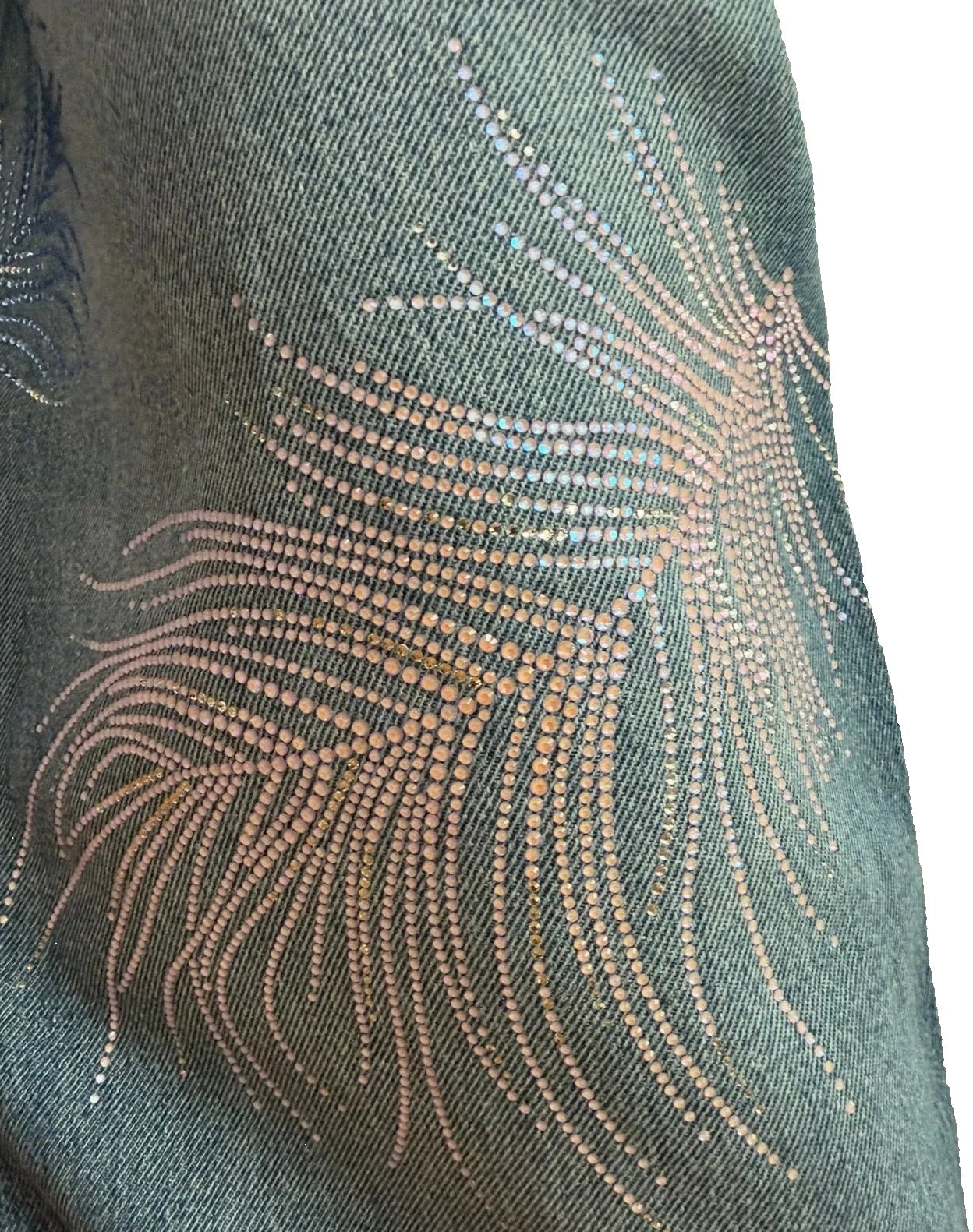 Chanel Blue Wide Leg Jeans Crystal Feather