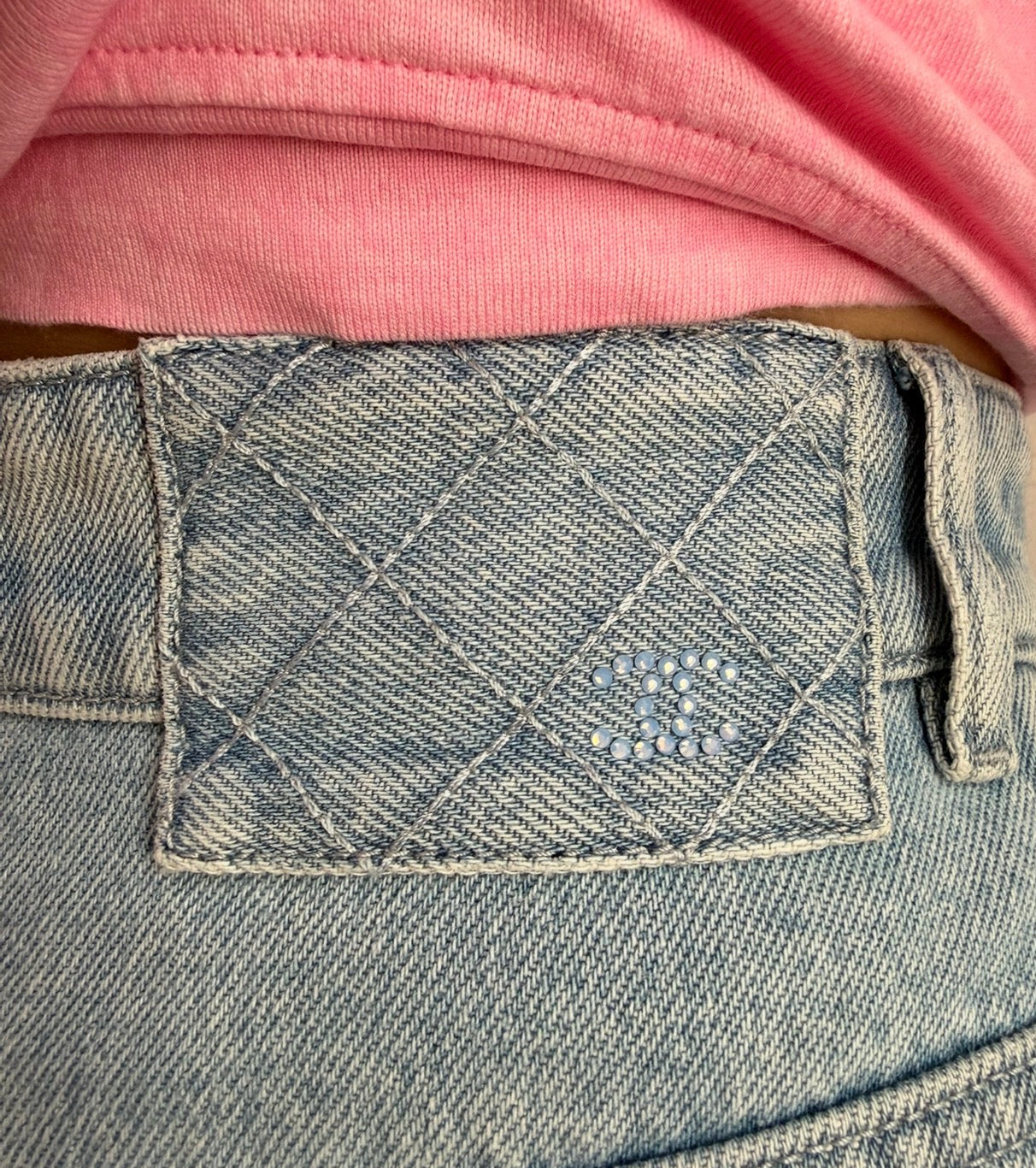 CHANEL Light Blue Wide Leg Jeans Light Blue CC Sequins