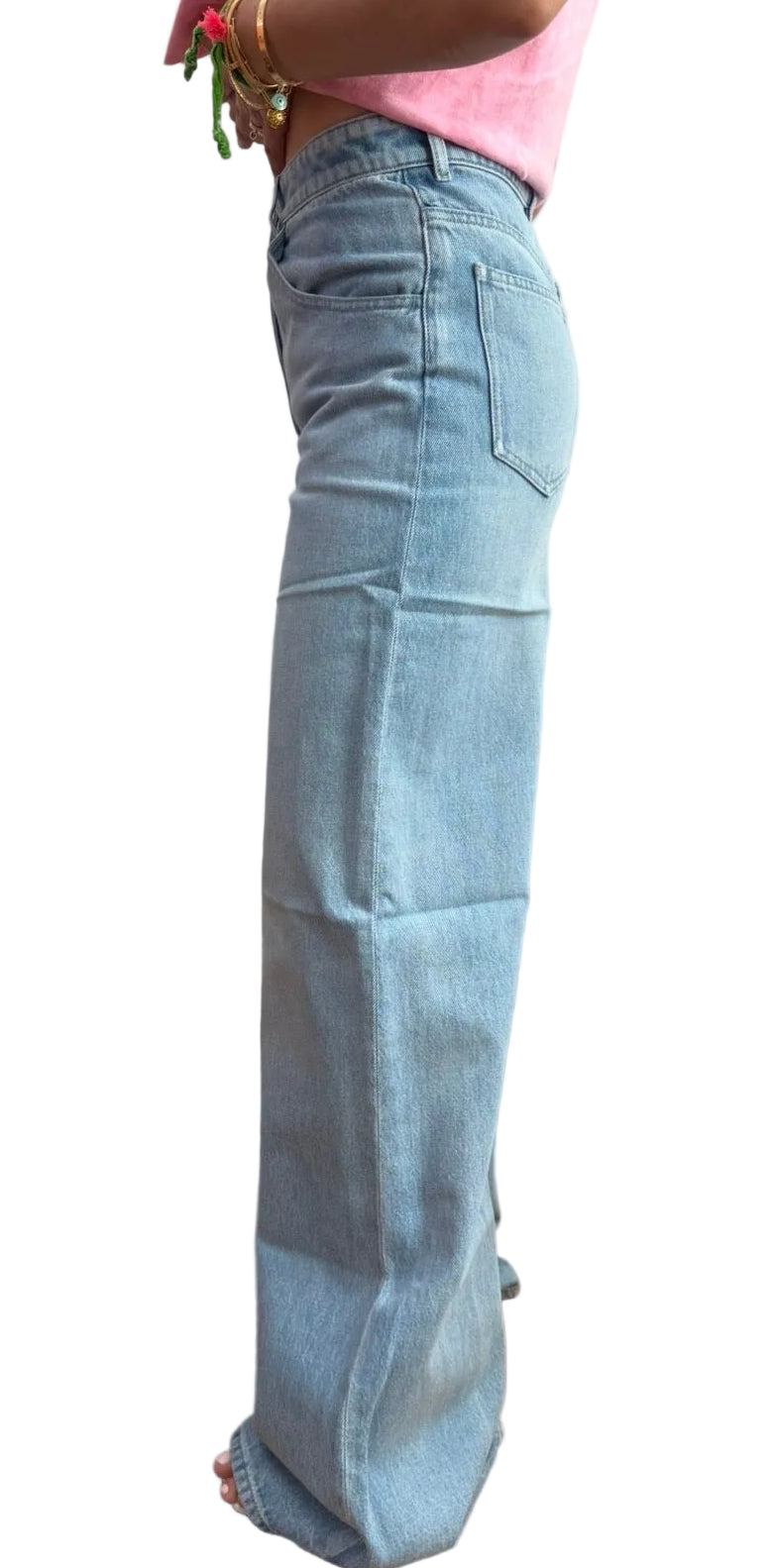 CHANEL Light Blue Wide Leg Jeans Light Blue CC Sequins