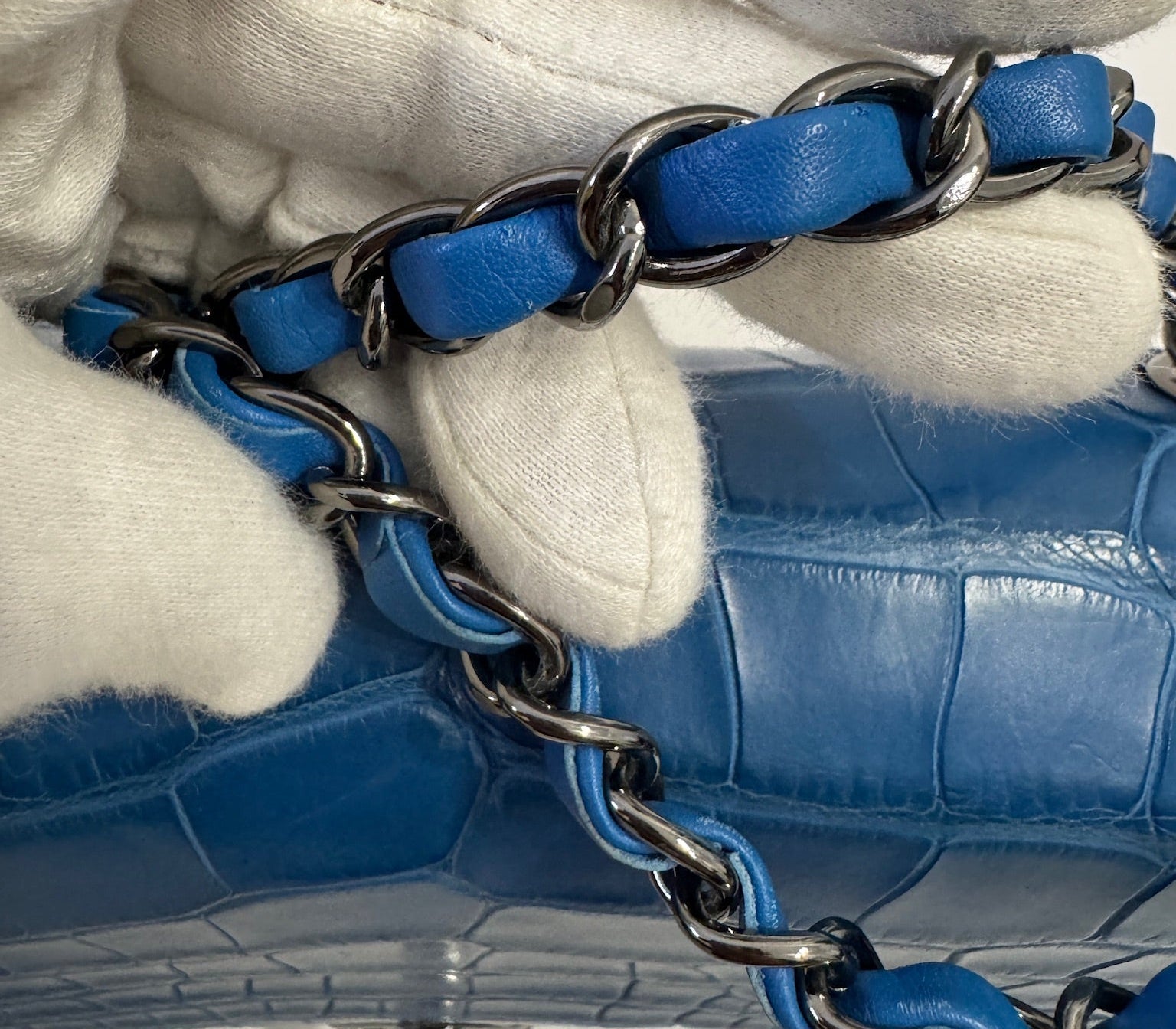 Chanel Blue Alligator Medium Classic Double Flapbag