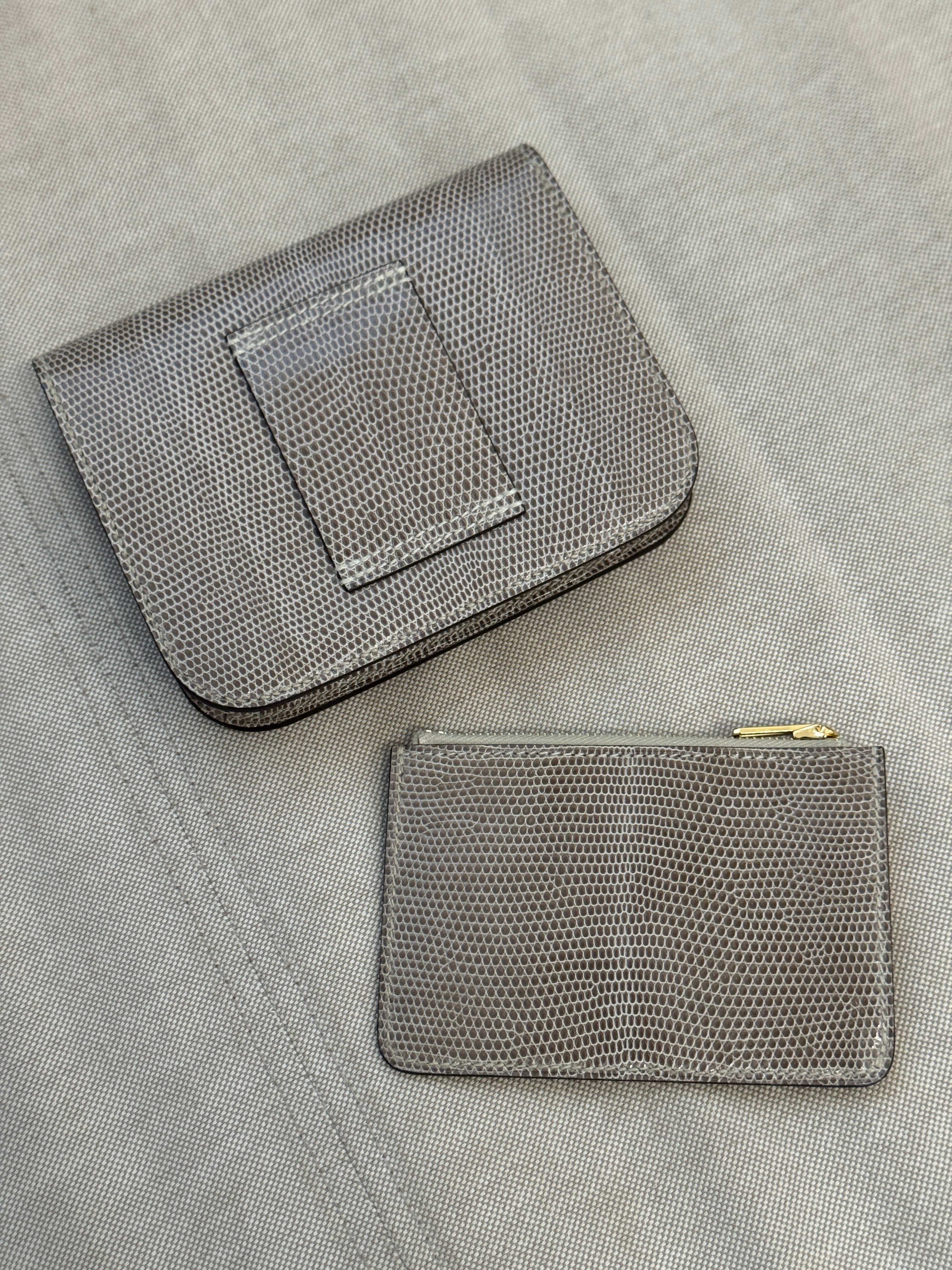 Hermès Constance Slim Wallet Shiny Niloticus Lizard Ficelle Rose Gold Hardware 