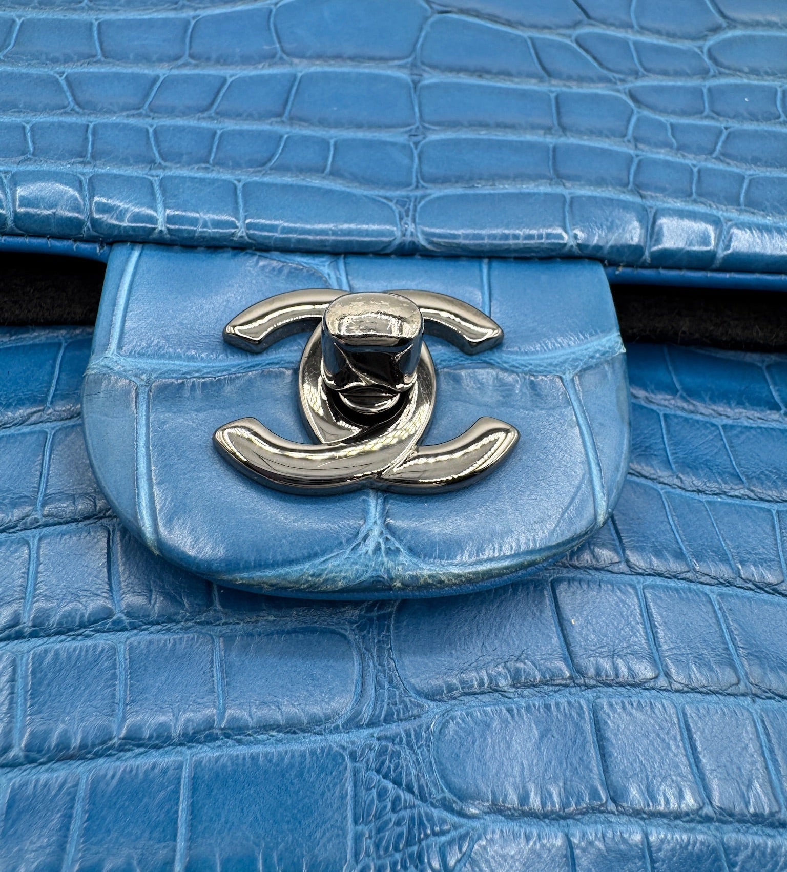 Chanel Blue Alligator Medium Classic Double Flapbag