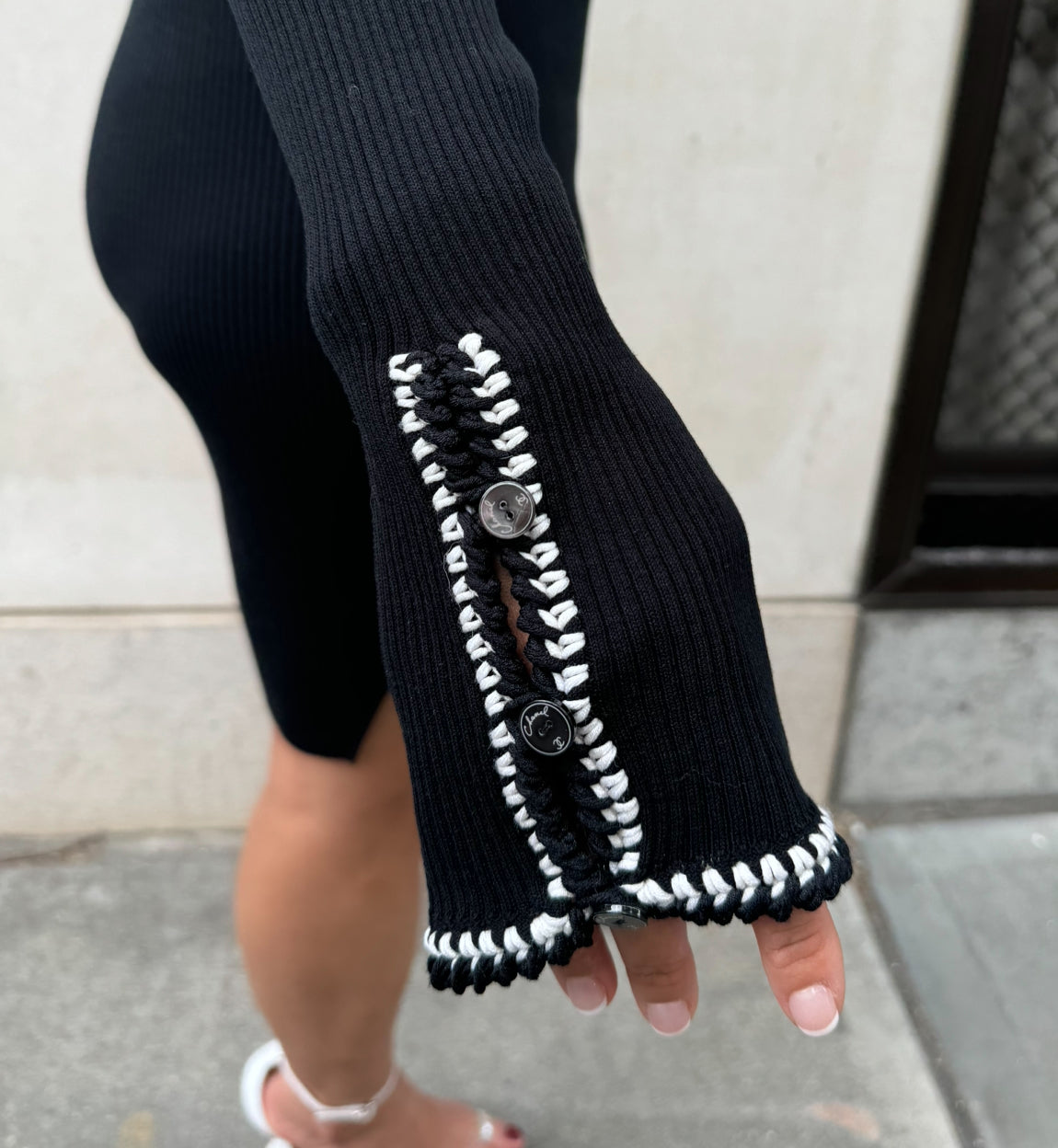 Chanel Black Cotton Long Sleeve Dress with White Detail