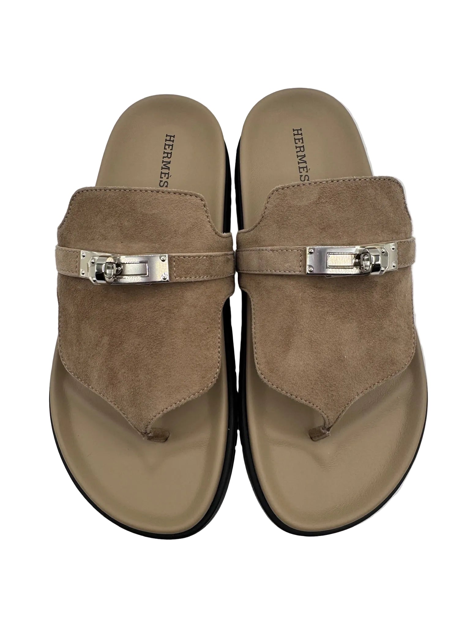 Hermès Empire Sandals Beige Suede Palladium Hardware