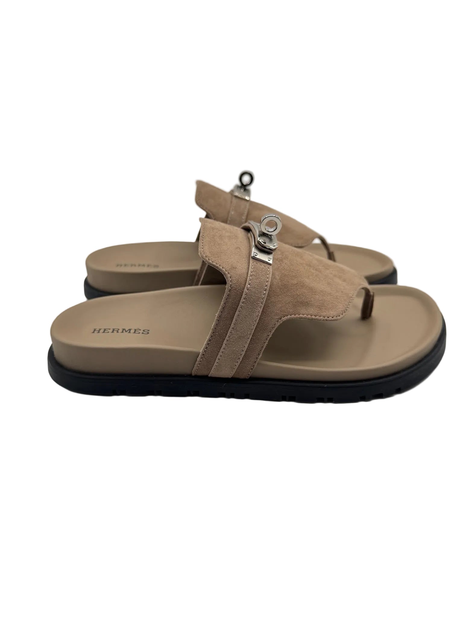Hermès Empire Sandals Beige Suede Palladium Hardware
