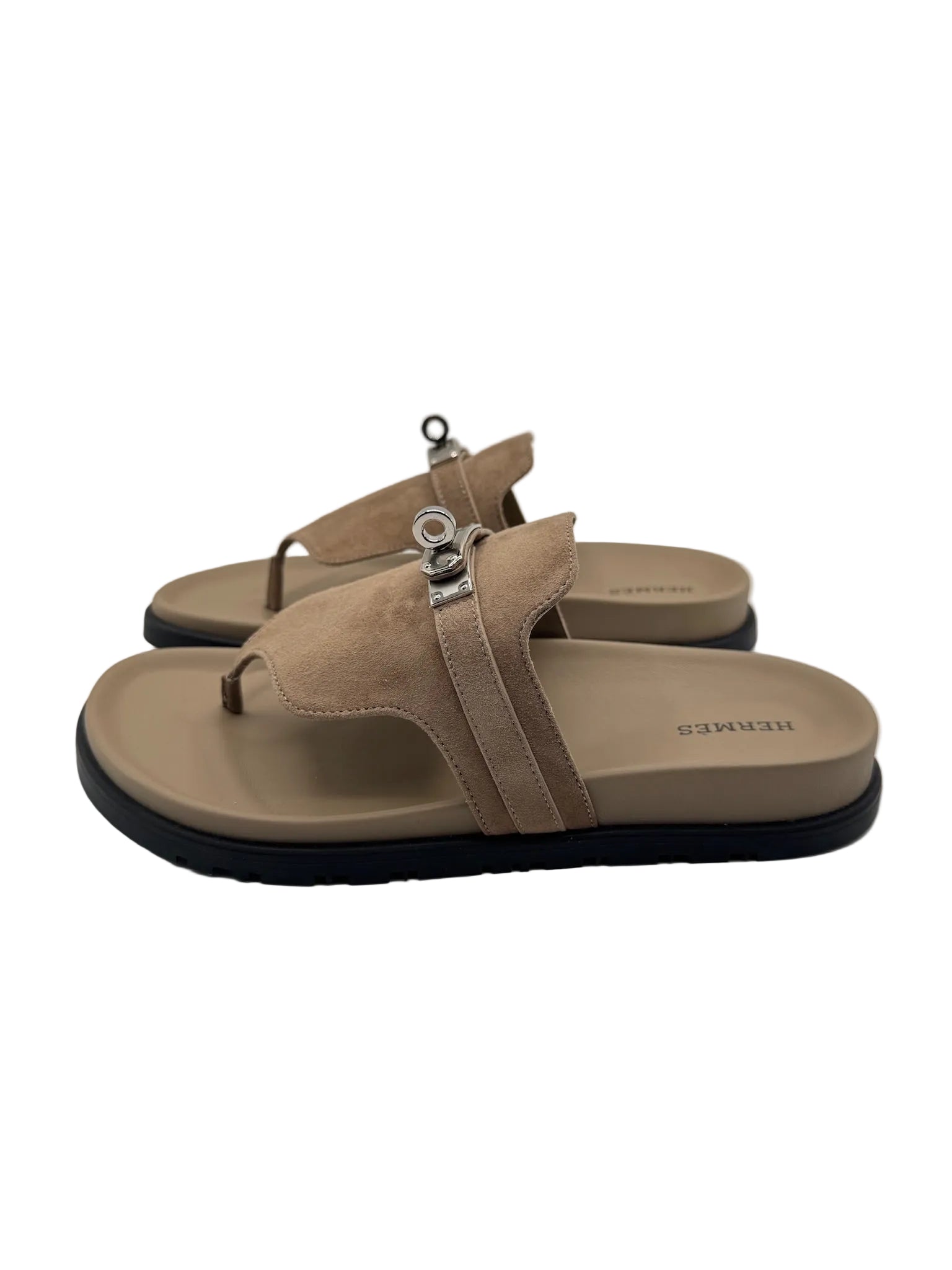 Hermès Empire Sandals Beige Suede Palladium Hardware