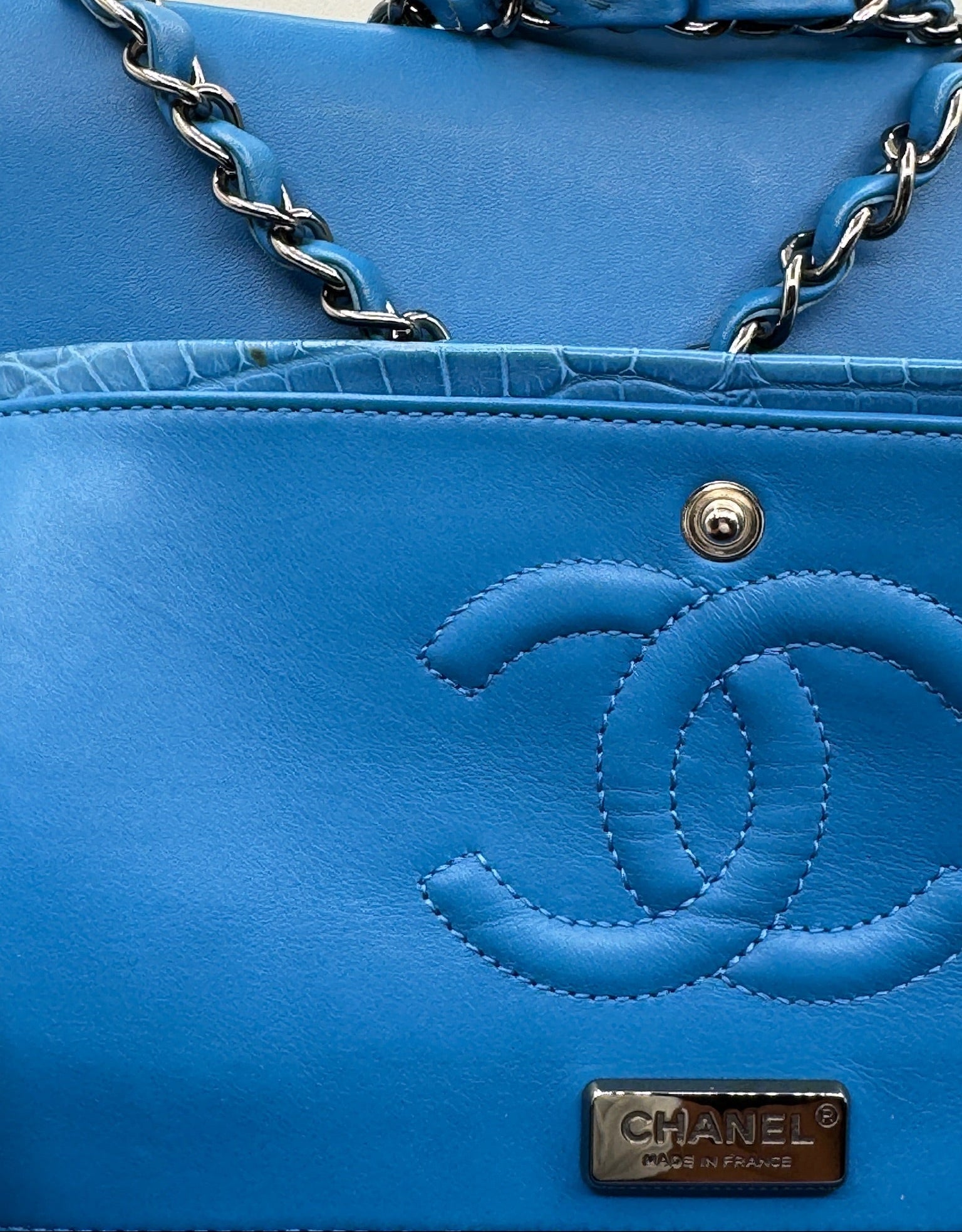 Chanel Blue Alligator Medium Classic Double Flapbag