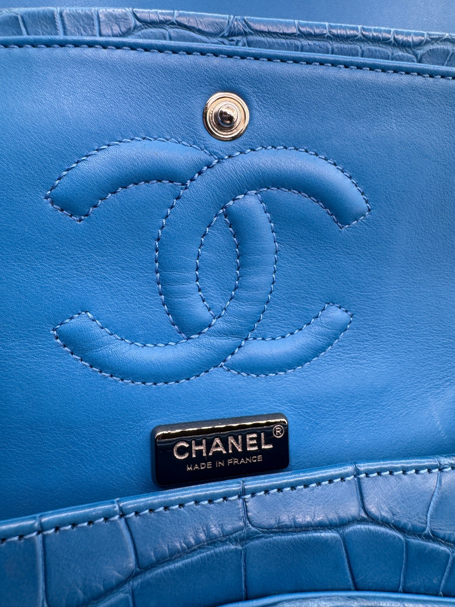 Chanel Blue Alligator Medium Classic Double Flapbag