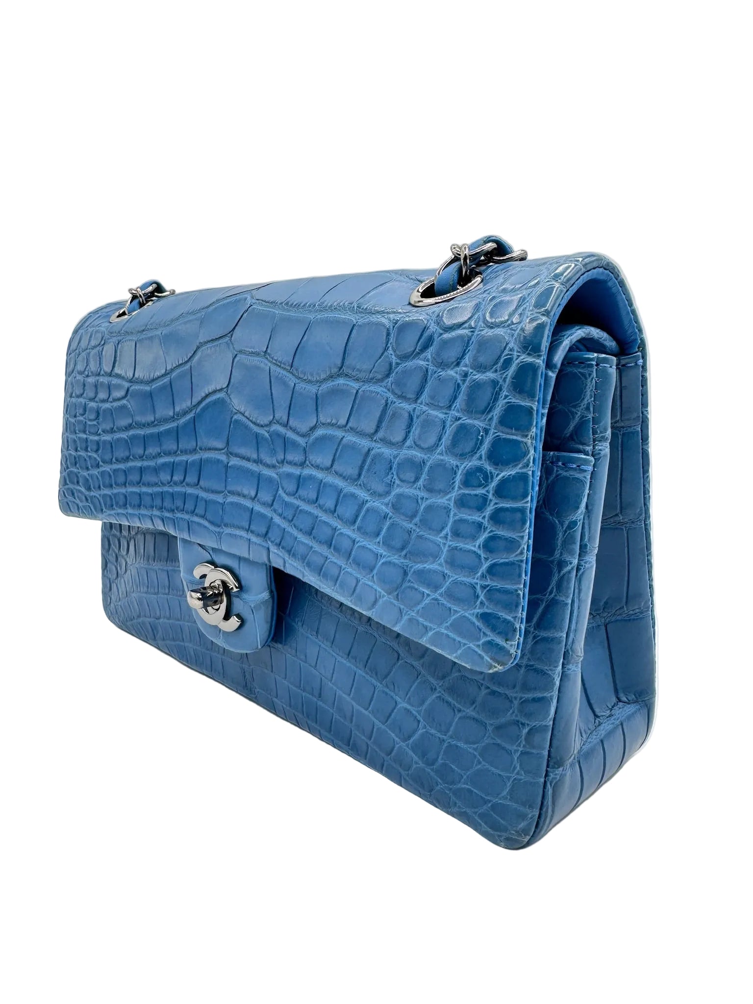 Chanel Blue Alligator Medium Classic Double Flapbag