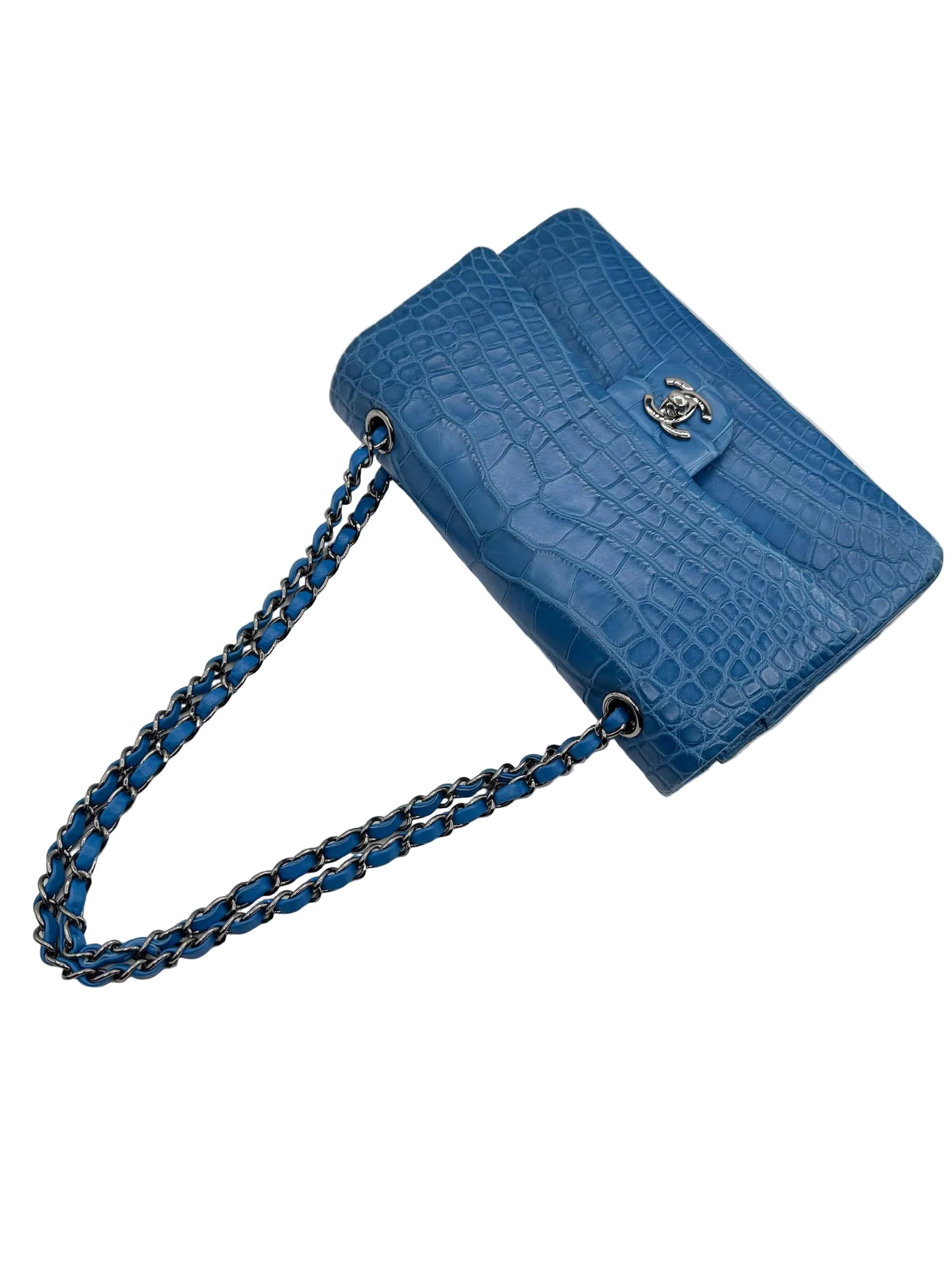 Chanel Blue Alligator Medium Classic Double Flapbag