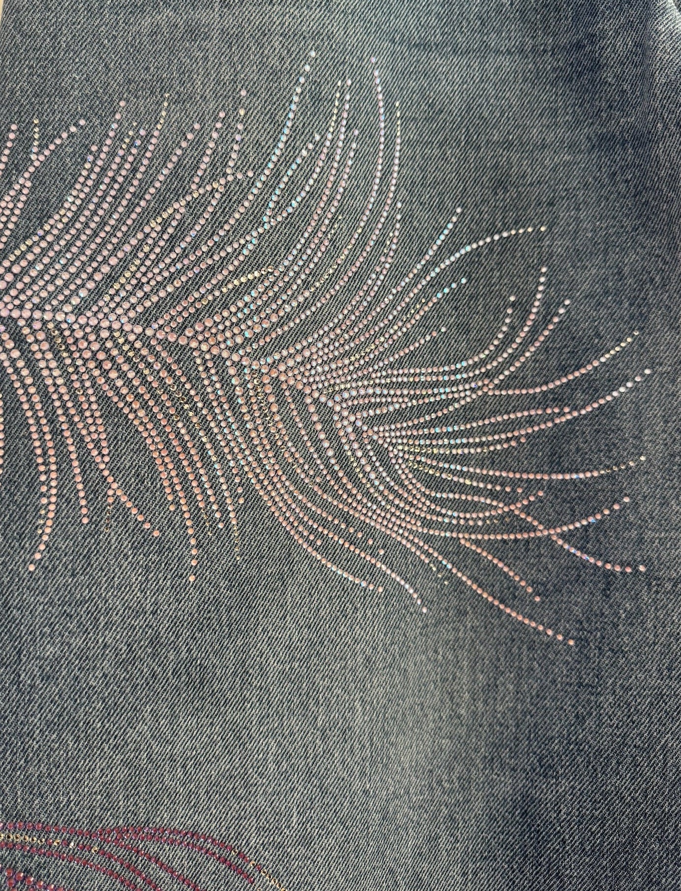 Chanel Blue Wide Leg Jeans Crystal Feather